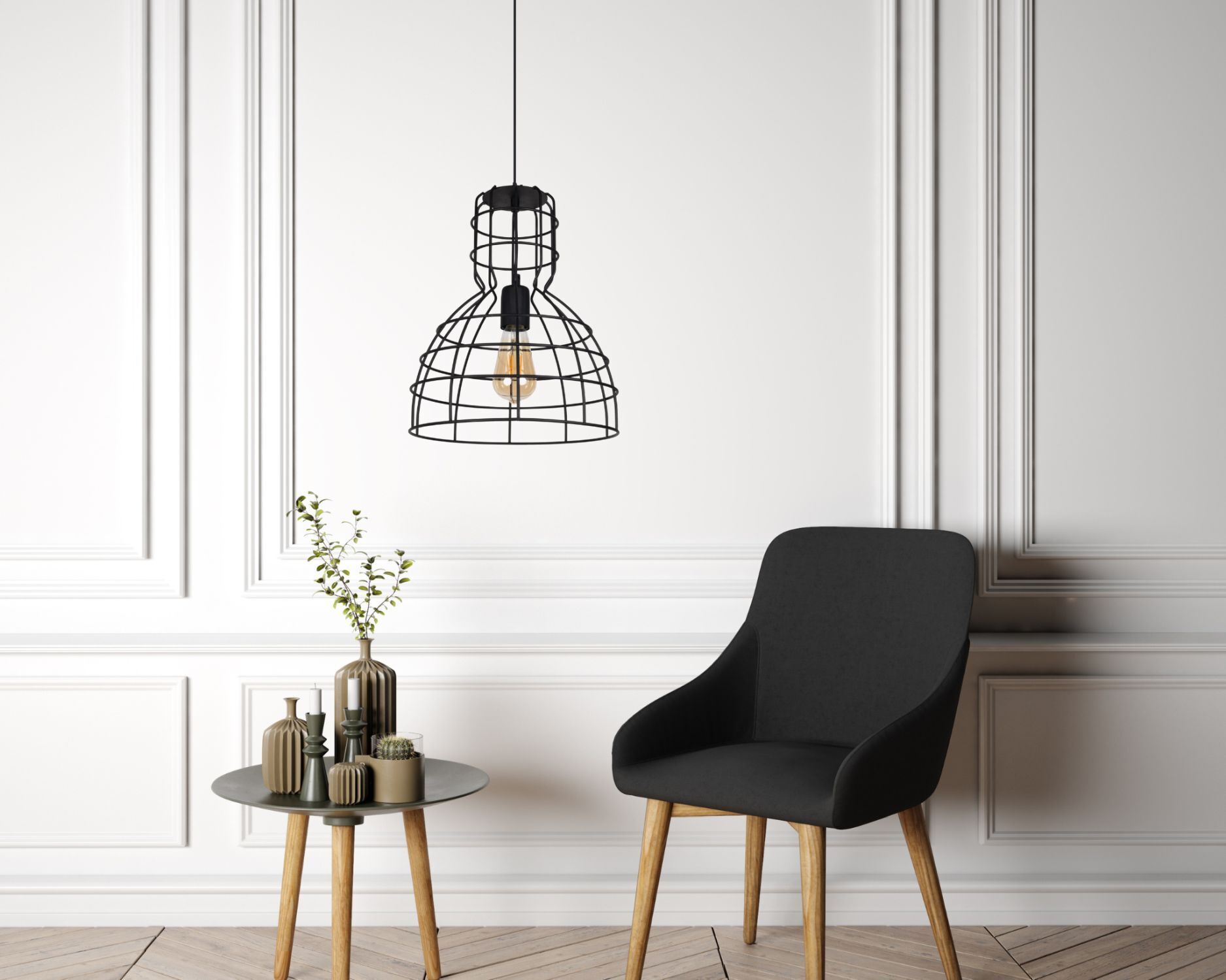 Pendellampe, Käfig-Lampe, Metalllampe, schwarze Lampe, Wohnambiente-Deko