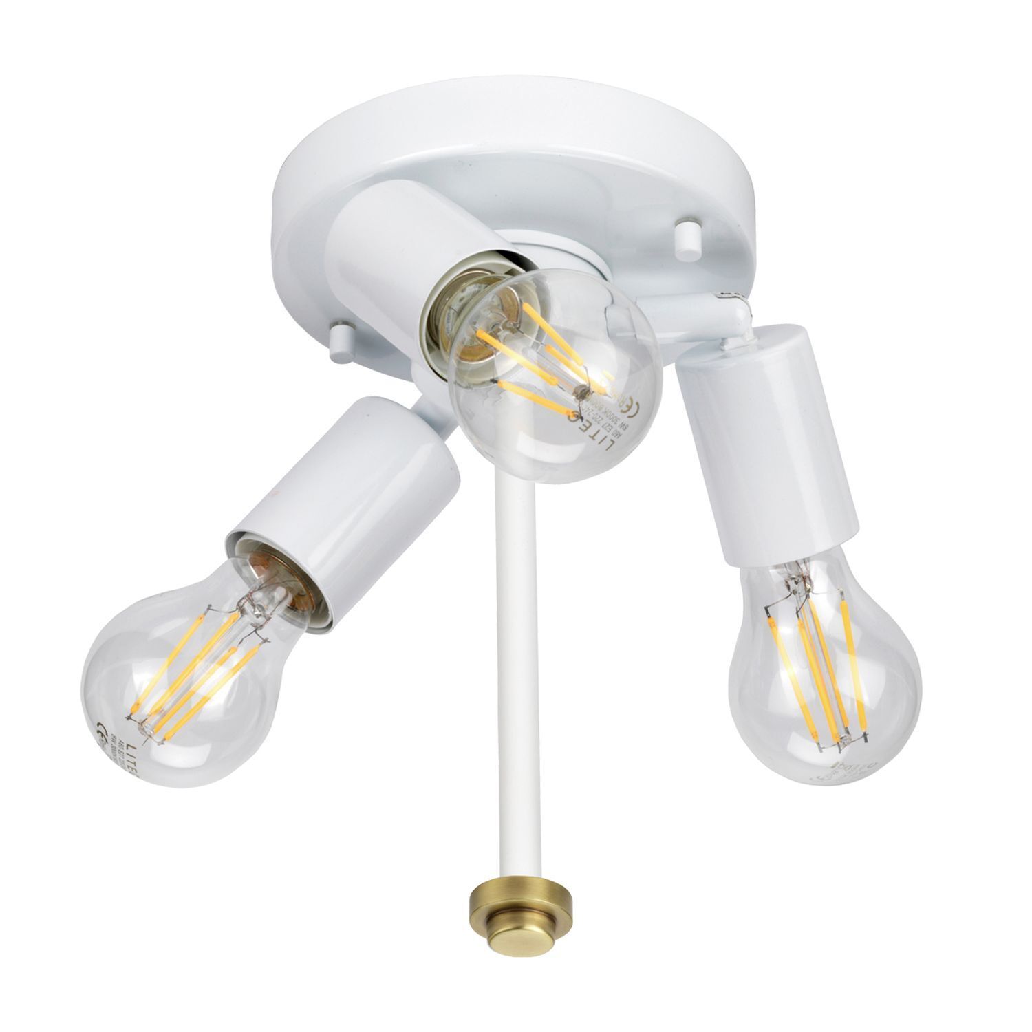Plafonnier rond 46 cm tissu en laiton crème
