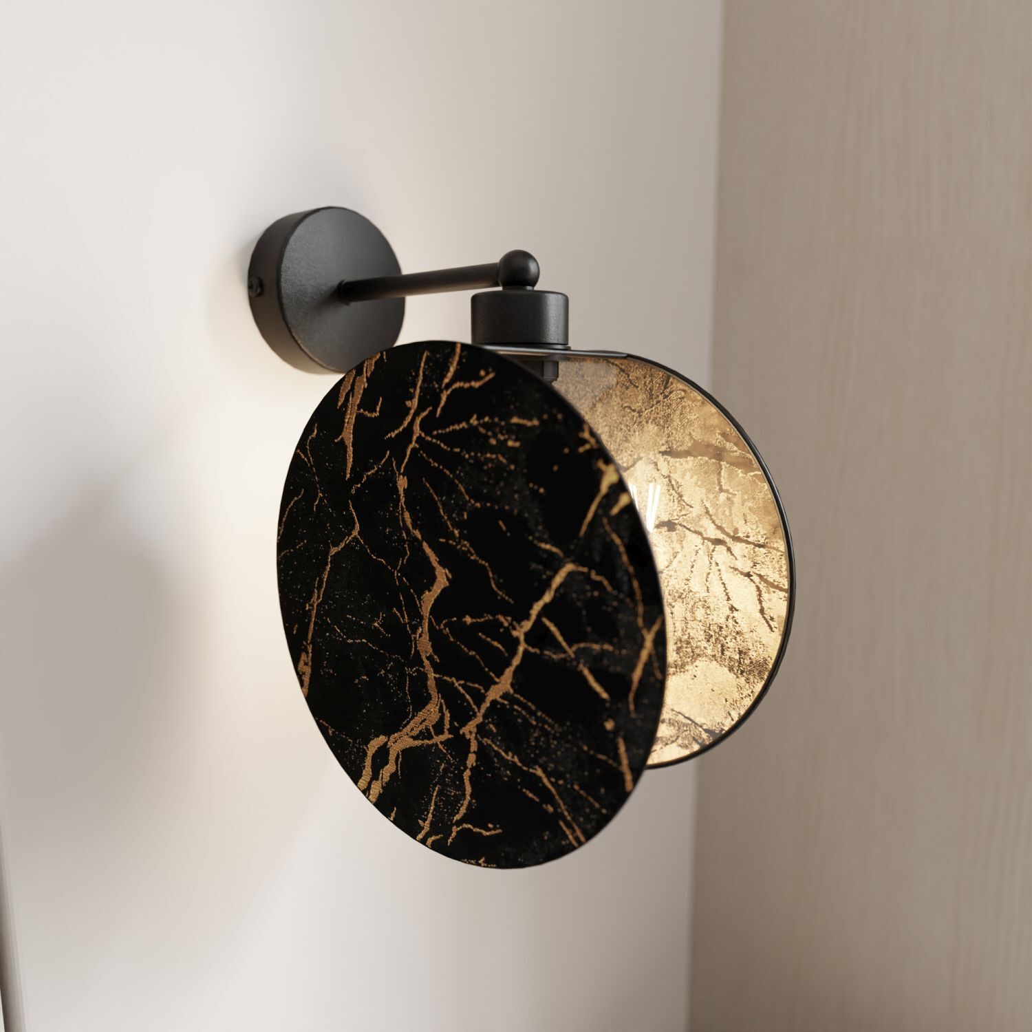 Applique murale aspect marbre Ø 20 cm rond noir or E27