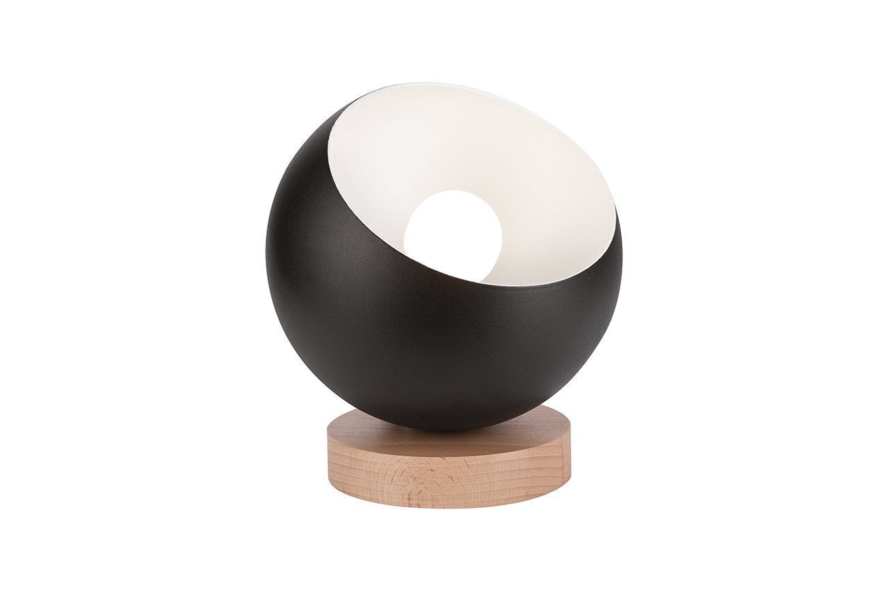 Tischleuchte Modern Schwarz E27 Ø 17 cm Metall Holz klein Sphäre, Lampe, Mobiliar, Tabelle