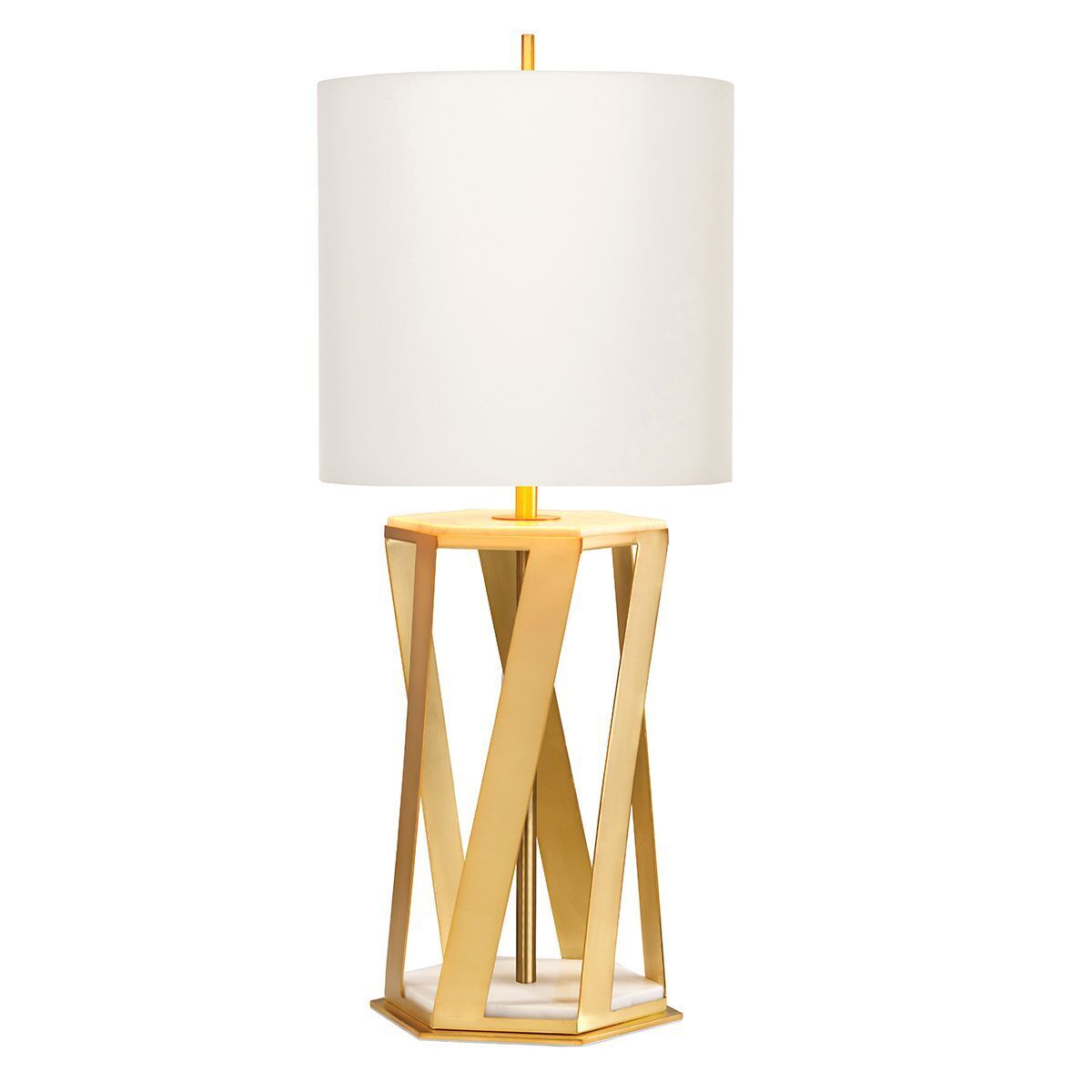 Lampe de table laiton brossé blanc E27 87 cm de haut métal tissu