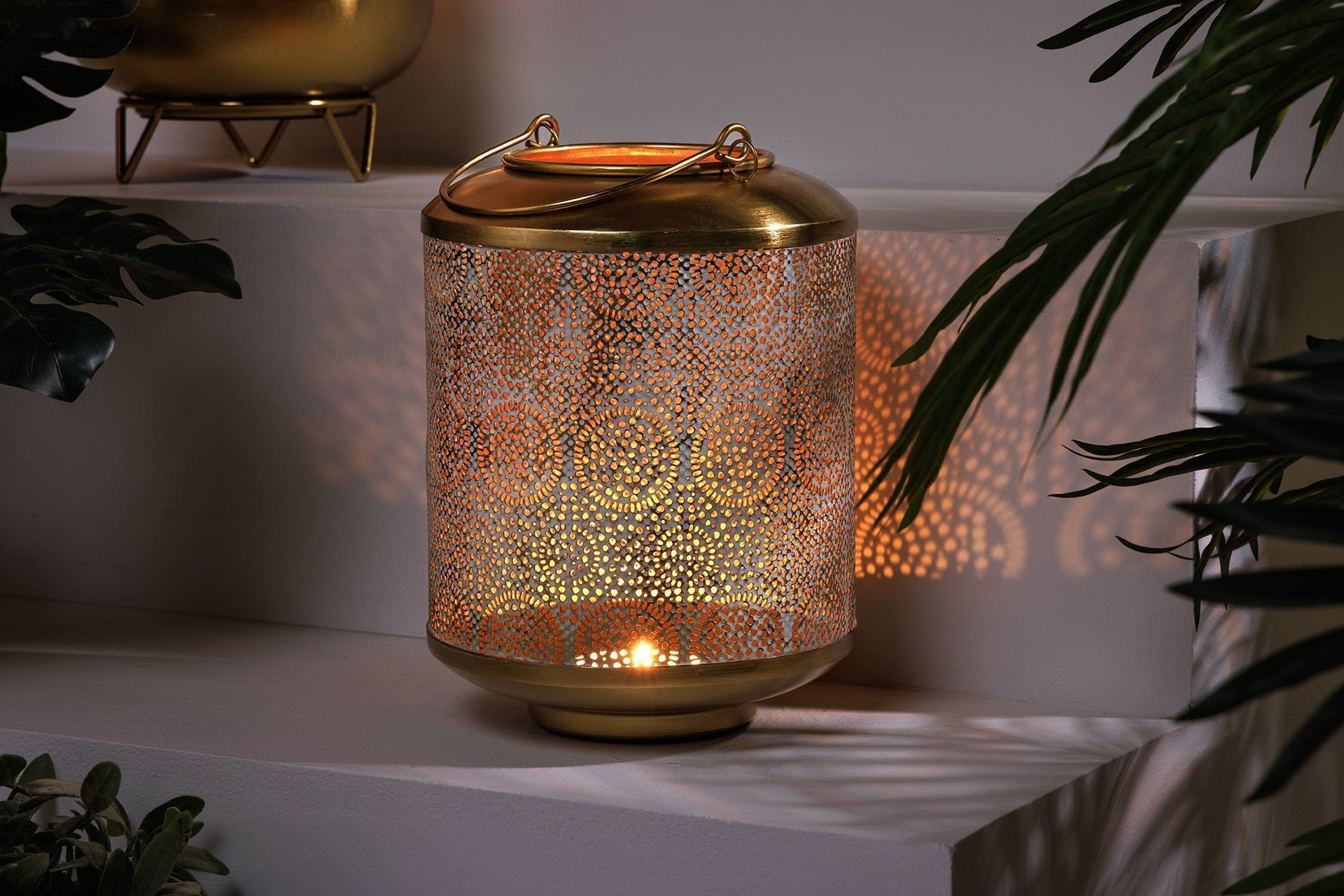 Laterne Eisen Ø 18 cm Weiß Gold Handarbeit REMUS Lampe