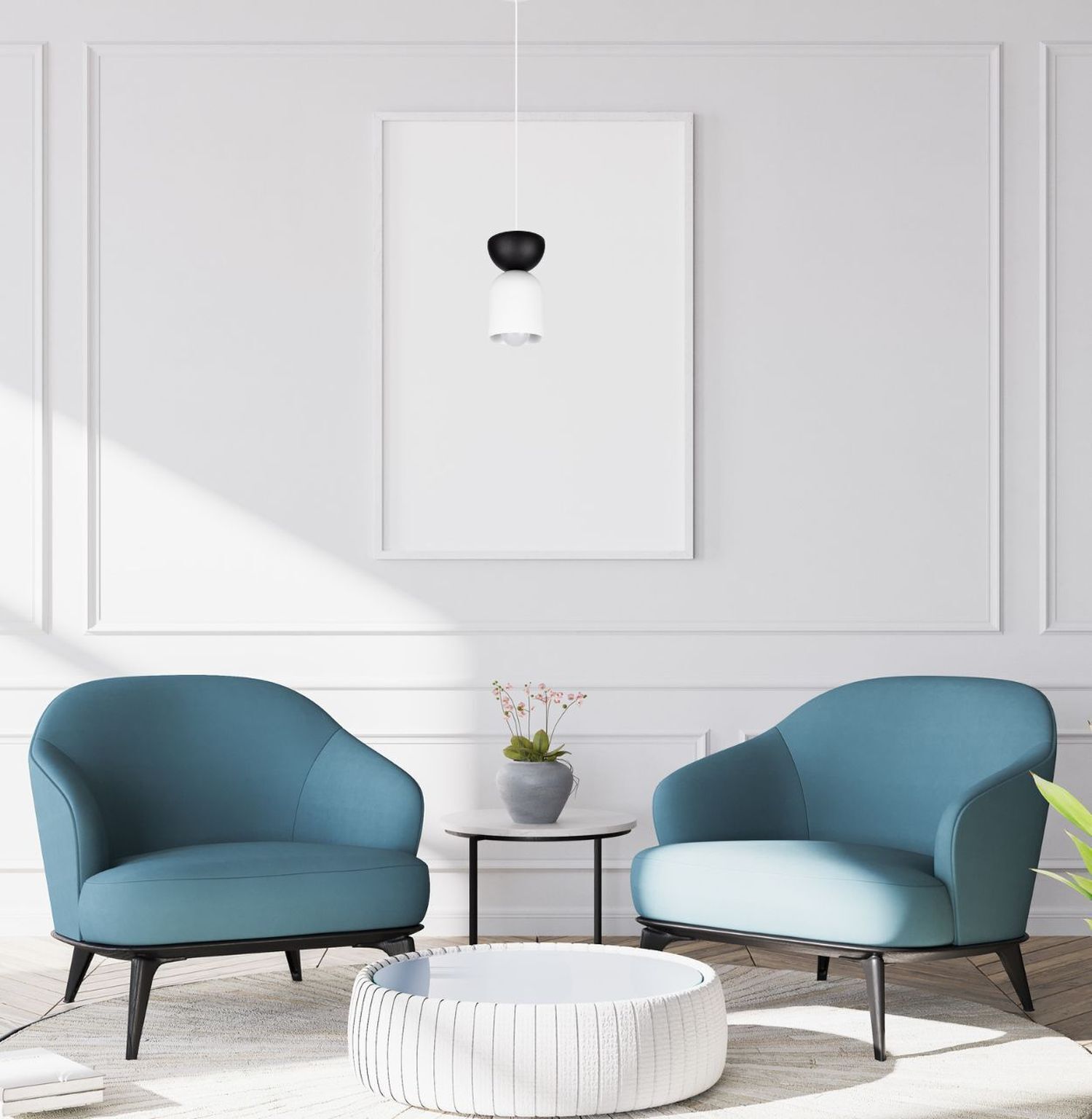 Lampe à suspendre minimaliste Blanc Noir E27 Ø11 cm rond