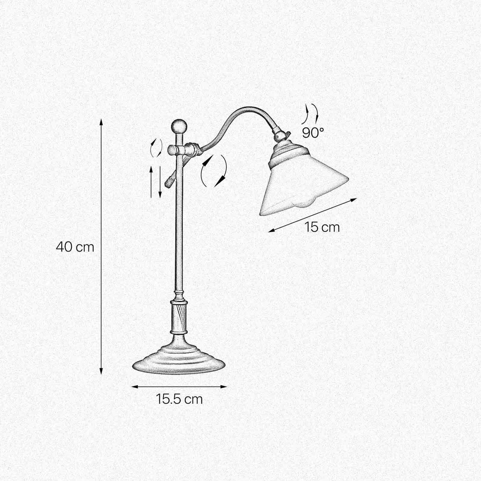 Lampe de bureau 40 cm laiton verre rustique réglable