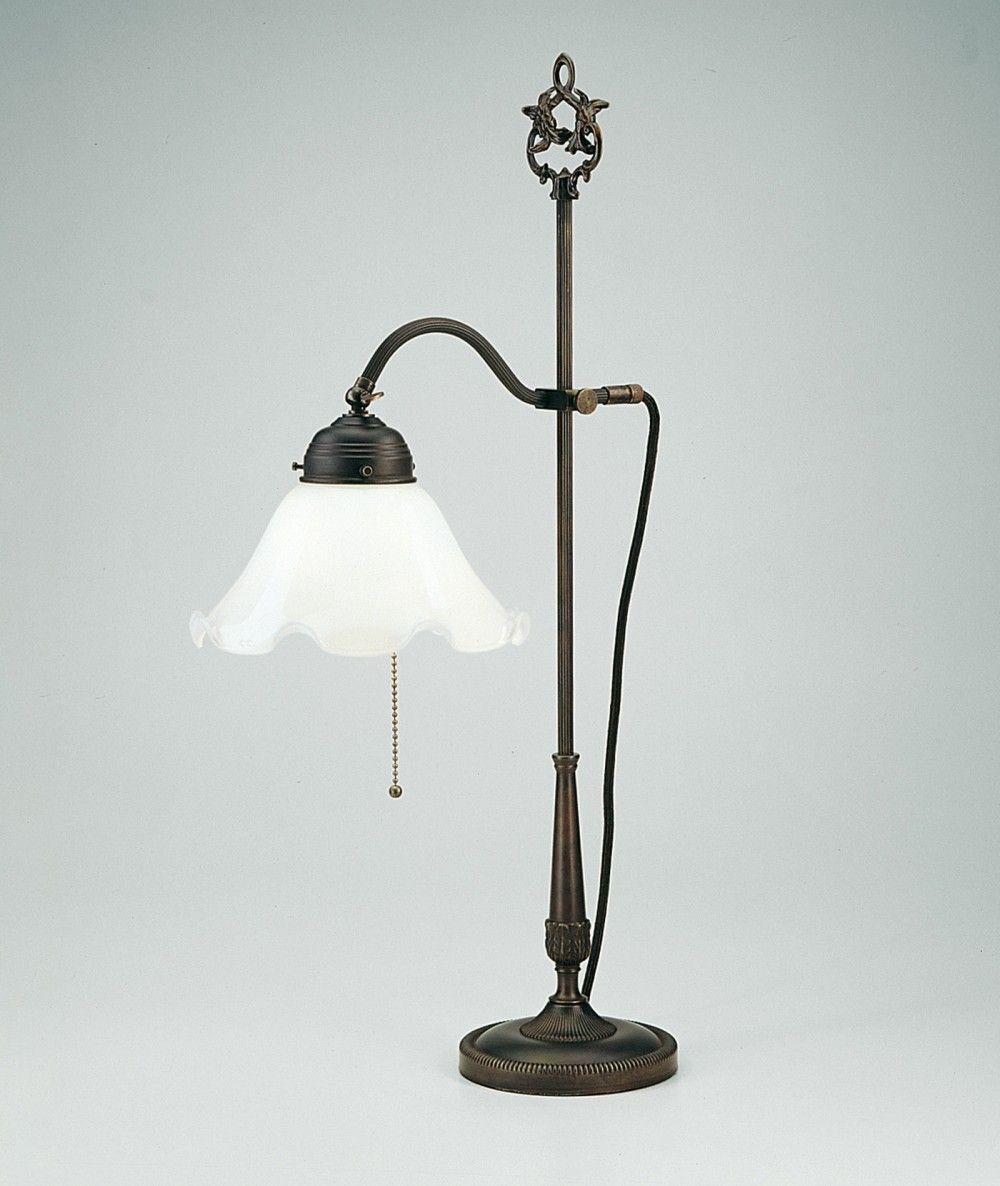Lampe de table florale avec interrupteur à tirette laiton verre 63 cm