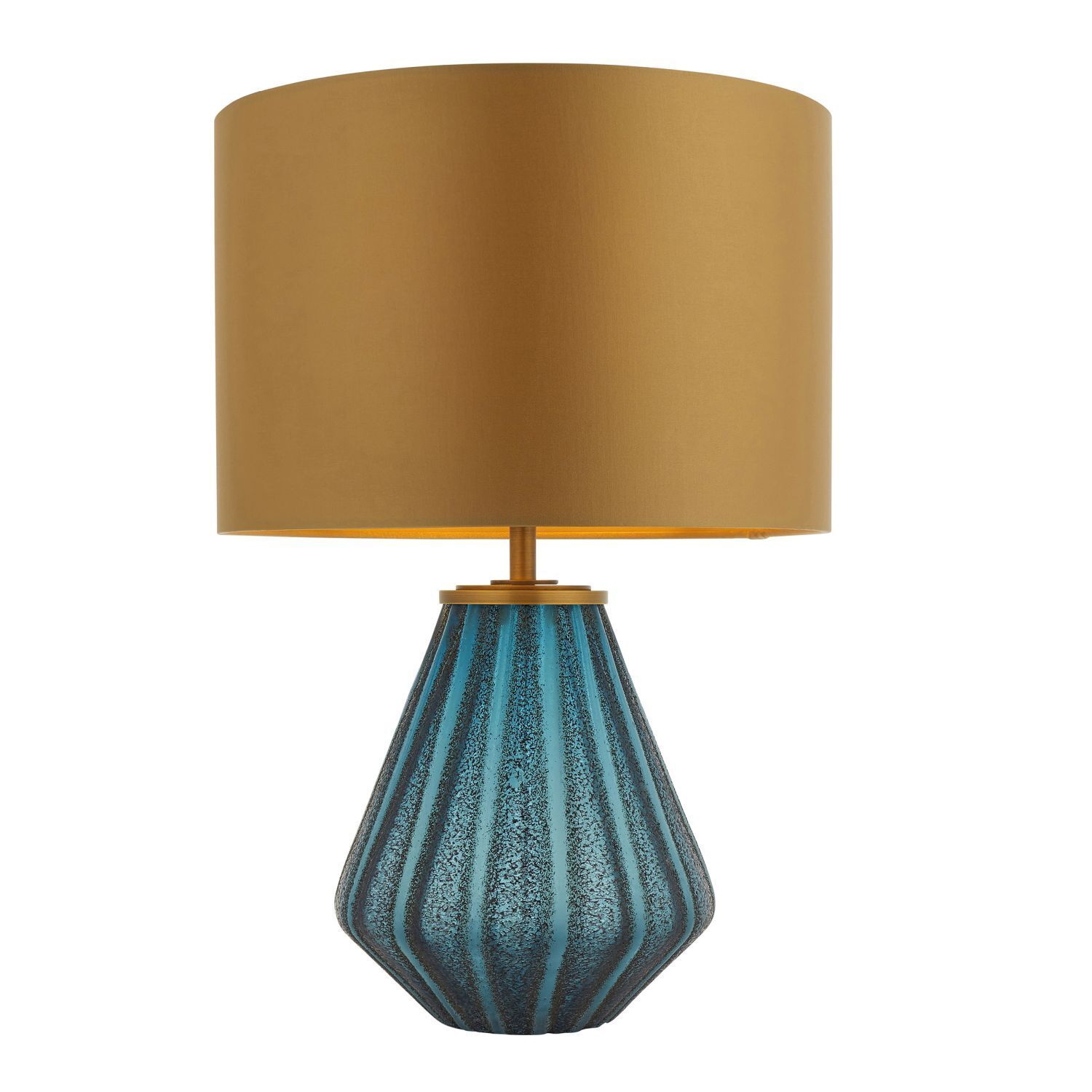 Lampe de table verre métal tissu 53 cm de haut en turquoise or Moderne