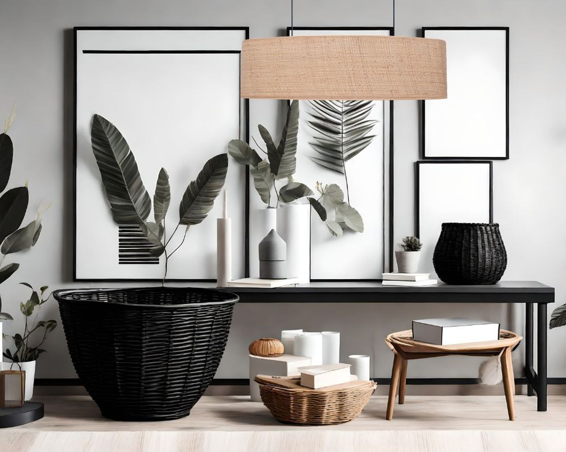 Gemütliche Hängelampe Stoff Schwarz Natur 2-flammig E27 wohnzimmereinrichtung, dekorative-objekte, pflanzen-deko, eingangsbereich, rettungs-gestell