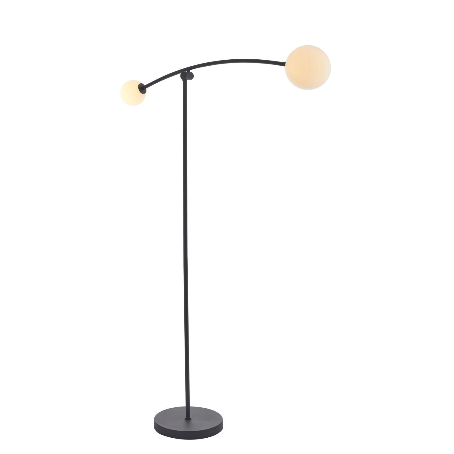 Lampadaire noir blanc verre métal 165 cm bras réglable