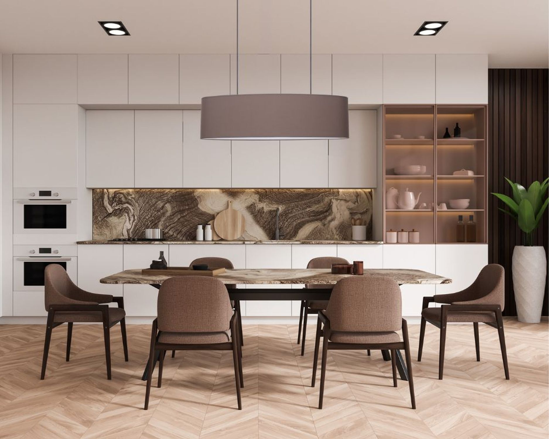 Confortable lampe à suspendre tissu brun 2 flammes E27 70 cm Speisesaal, Esstisch, Drinnen, Tabelle, Innenarchitektur