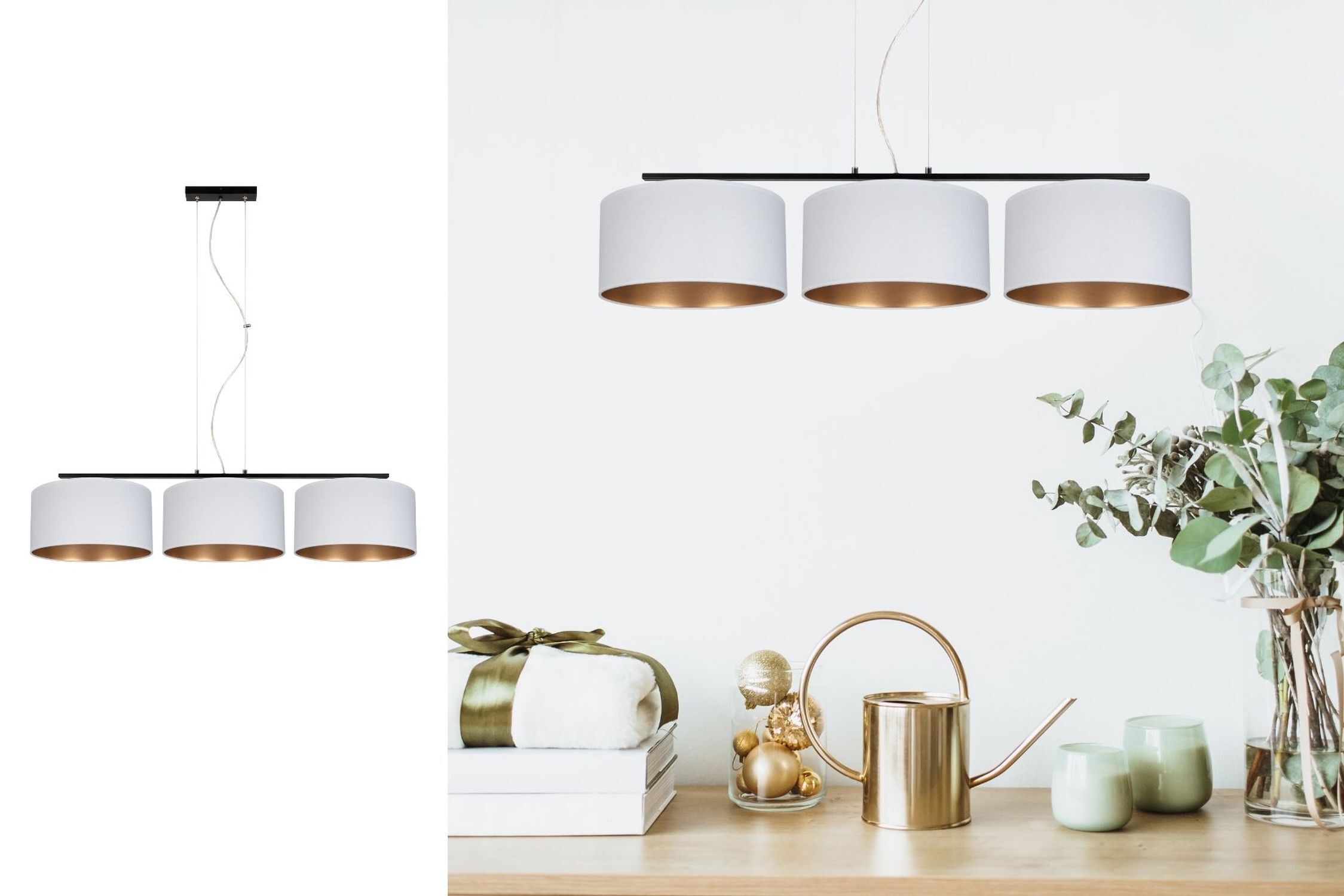 Suspension confortable tissu blanc or E27 3-flamme Lampe