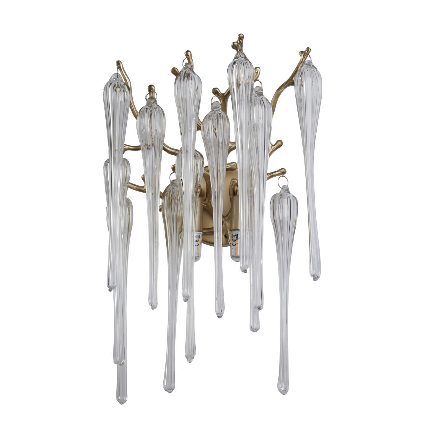 Wandleuchte Glas Metall in Gold H:42 cm G9 2-flammig Kronleuchter, Kristall, Glas Tropfen, Hängelampen, Messing-Fixure