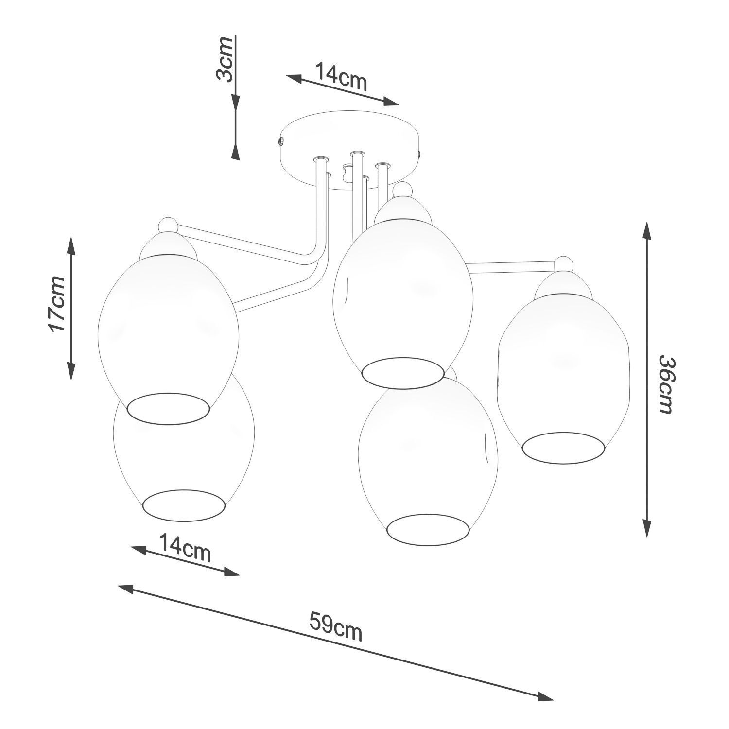 Lampe de plafond noir verre fumé métal E27 Moderne