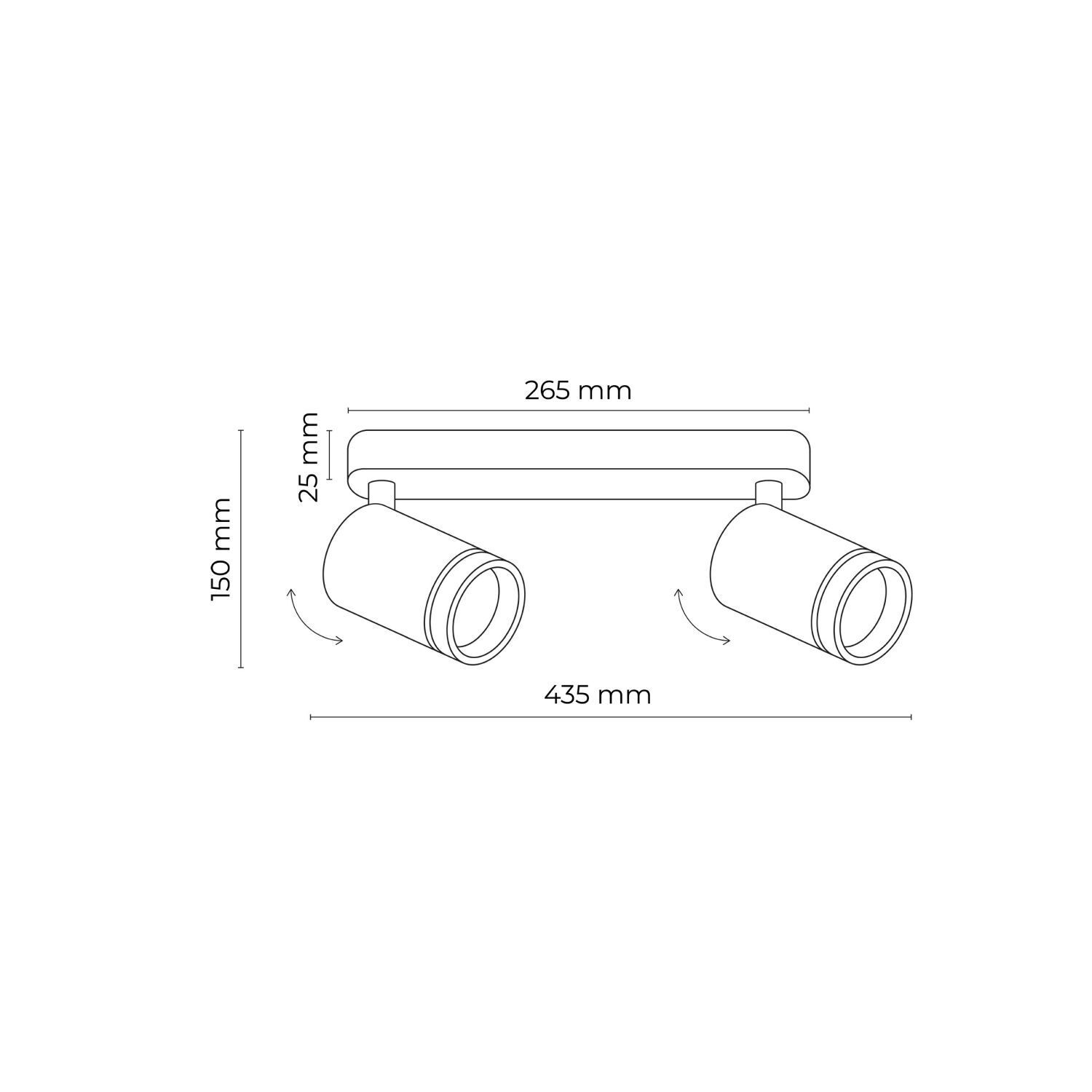 Spot de plafond en métal 43,5cm de long noir 2 flammes GU10 Zylinder, Diagramm, Handlung, CAD-Diagramm