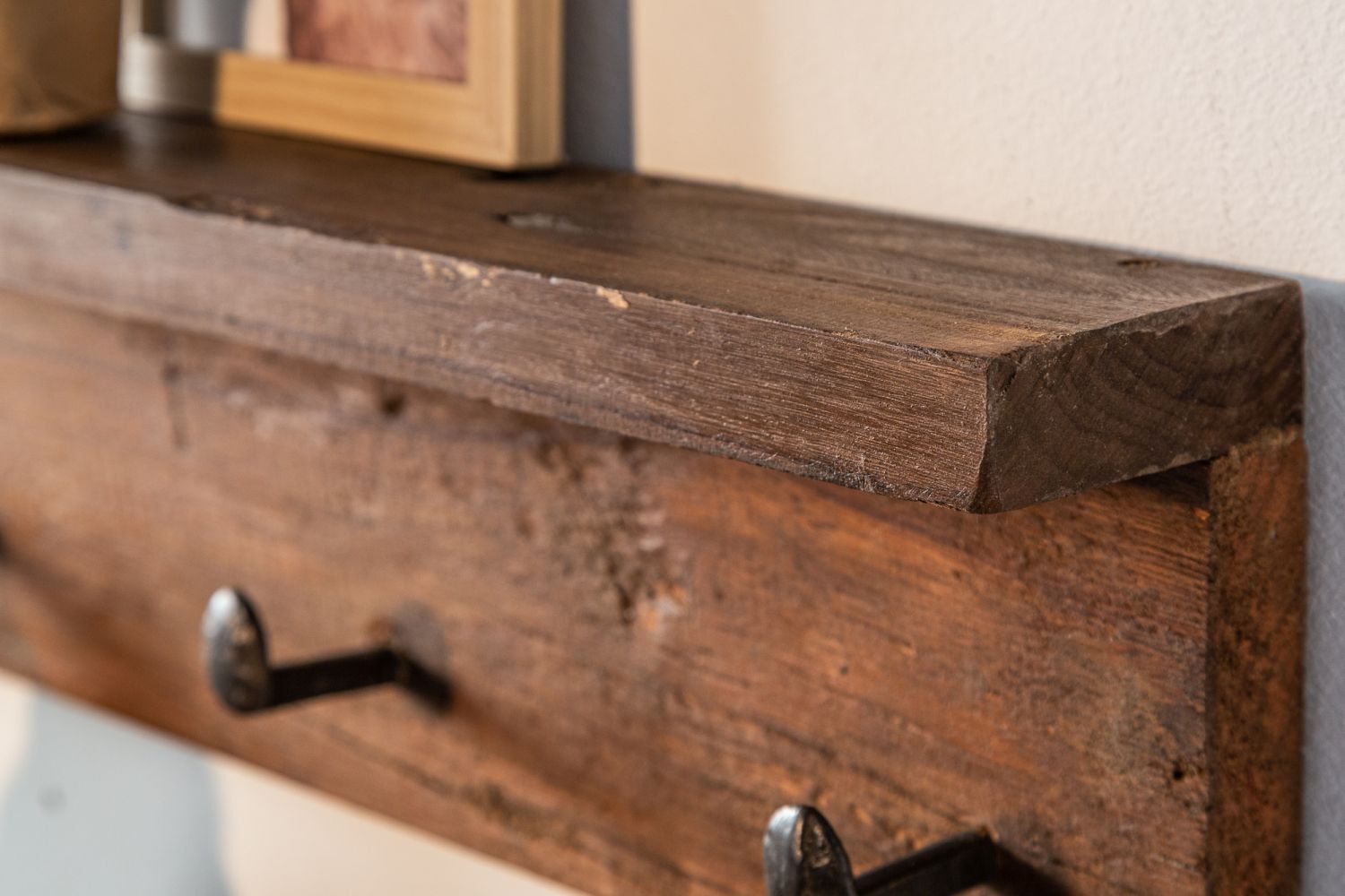 Wandgarderobe recyceltes Teakholz Metall 30 cm in Natur Holz, Hartholz, Gebeiztes Holz, Innenarchitektur, Schraube