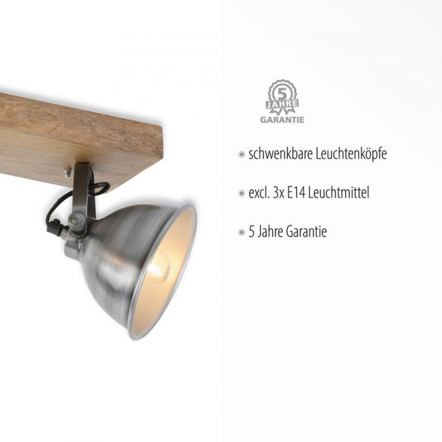 Spot de plafond industriel bois métal en fer E14 74 cm Beleuchtung, Lampe, Leuchte