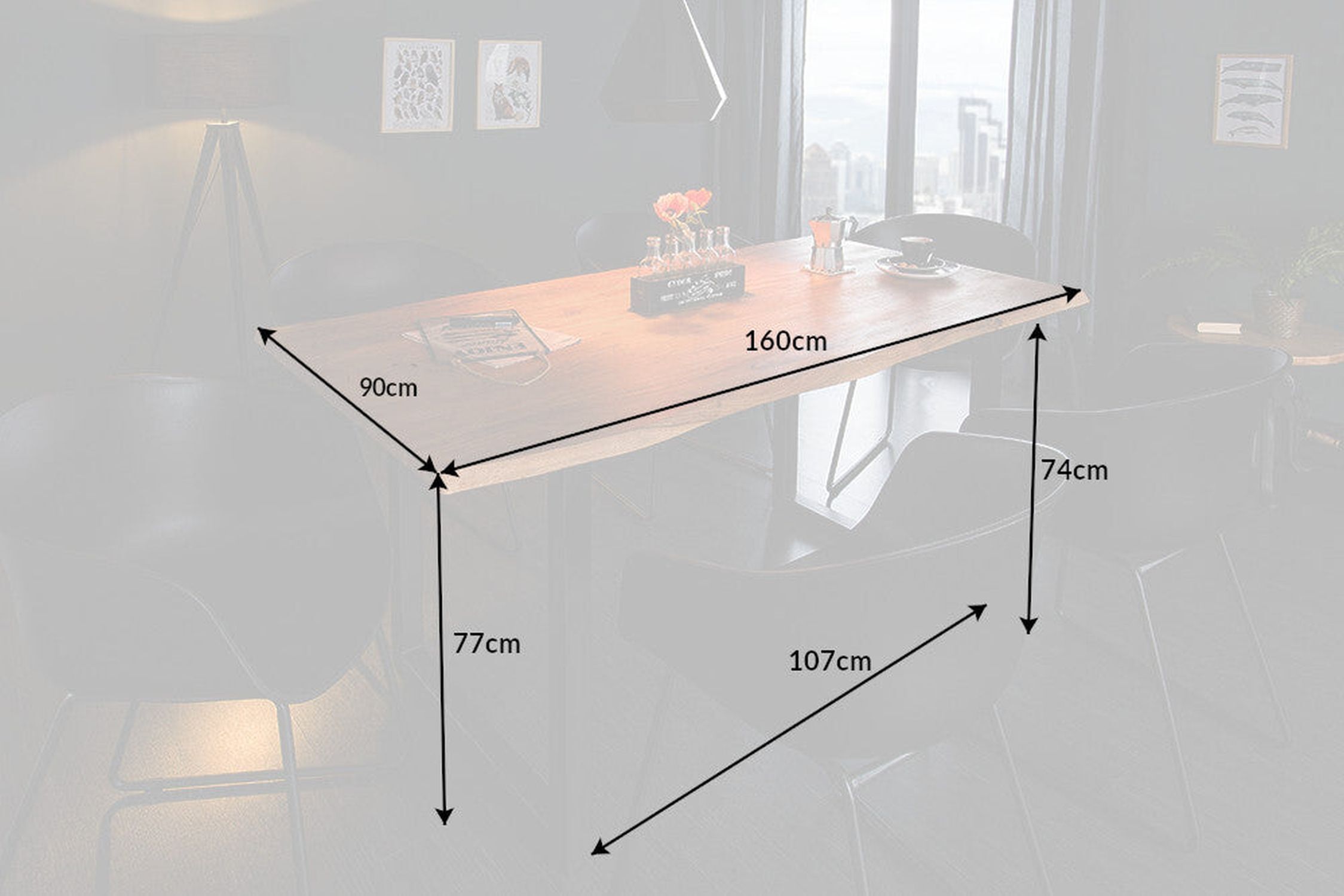 Table de salle à manger en bois d'acacia et métal avec arête d'arbre 160 x 90 cm Moebel, Tabelle, Schreibtisch, Tischplatte