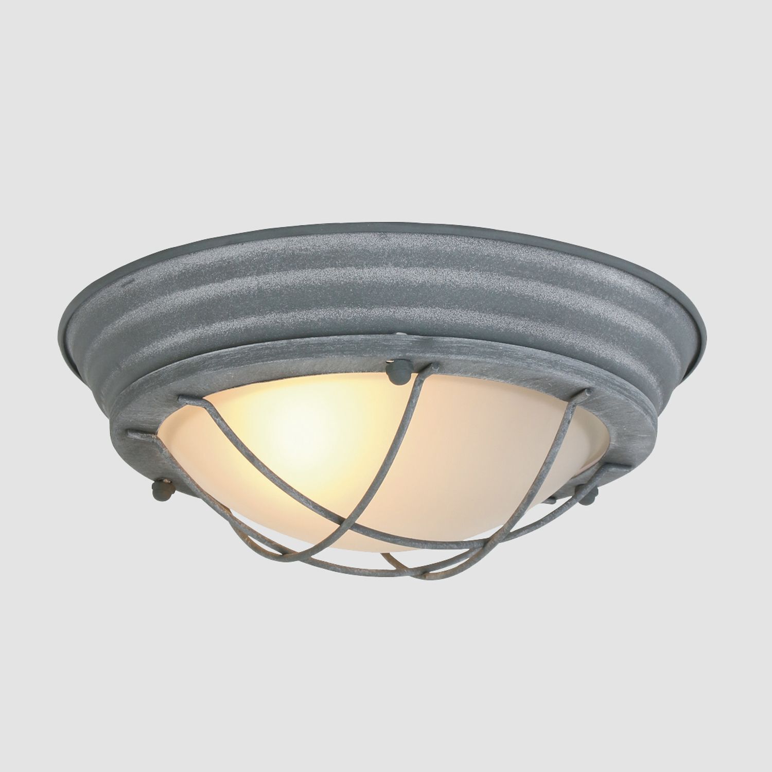 Plafonnier industriel métal verre gris blanc Ø29 cm E27
