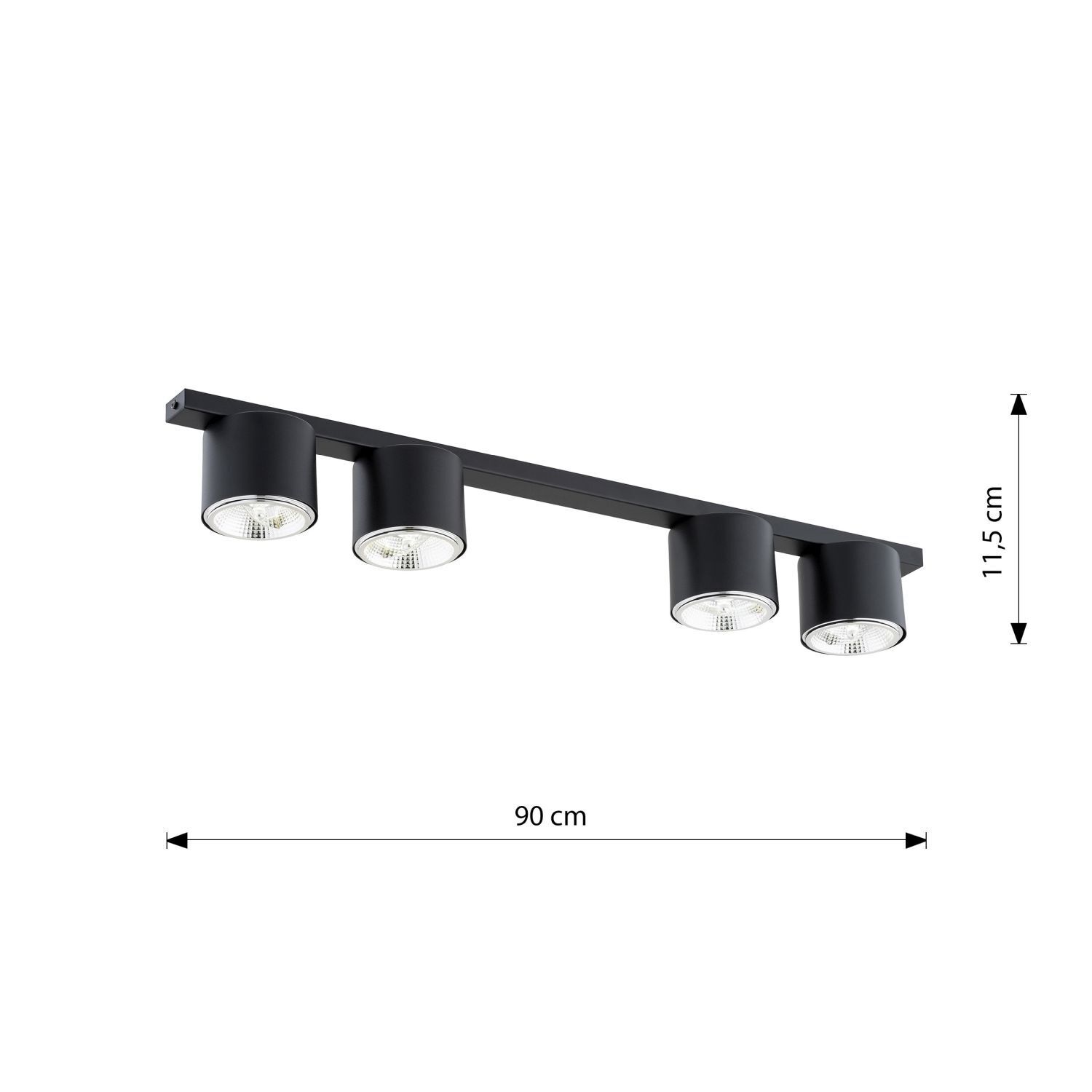 Plafonnier noir 90 cm de long 4-flamme GU10 AR111 Métal