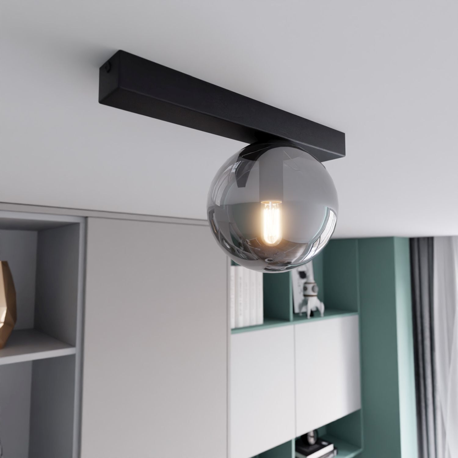Lampe de plafond verre fumé métal L : 60 cm noir graphite E14