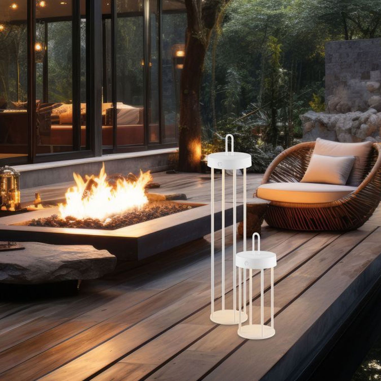 Lampe de table LED rechargeable métal dimmable IP44 2700 K blanc Deck, Veranda, Kamin, Drinnen, Holz