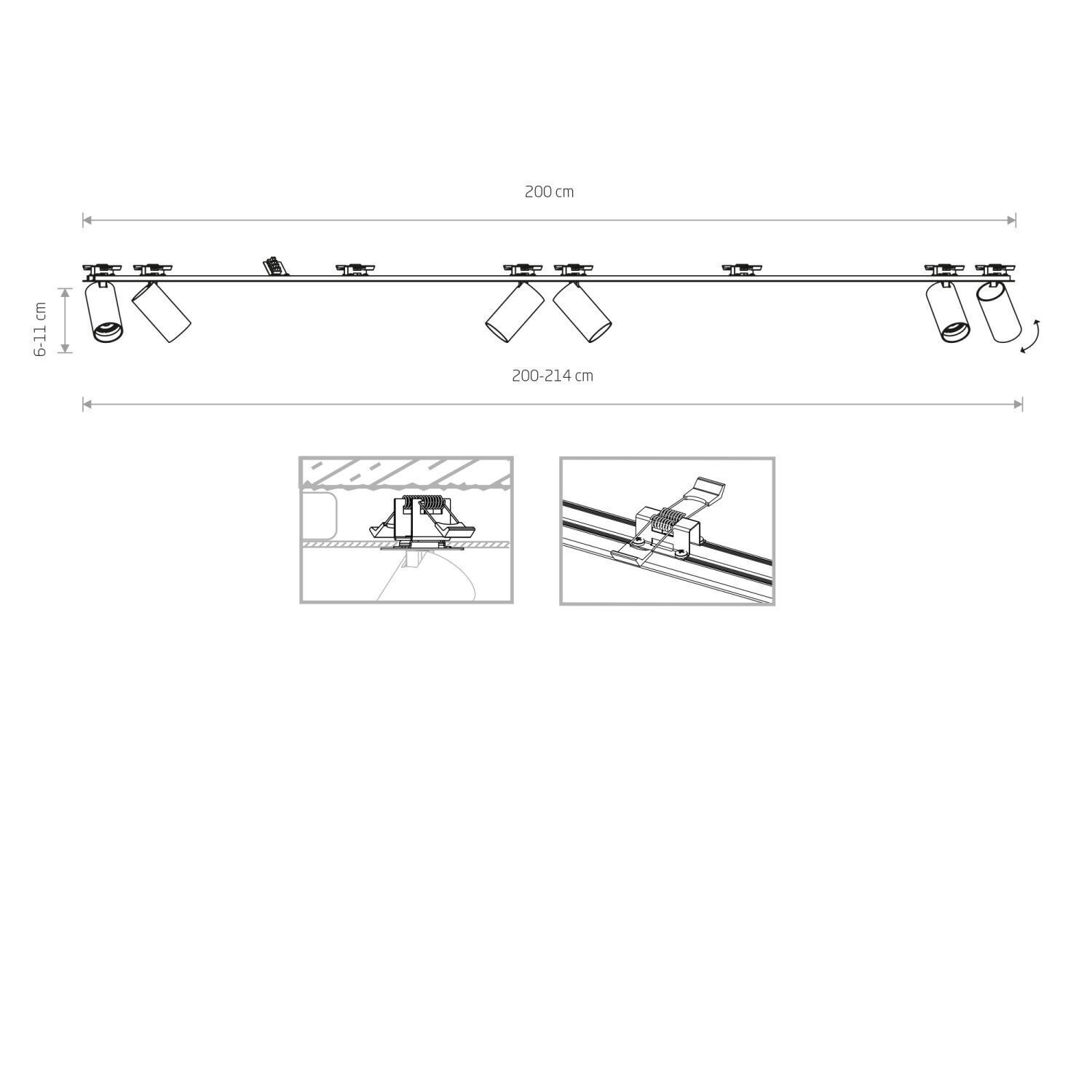 Spot de plafond encastré 2x 2m de long 6-flamme GU10 noir