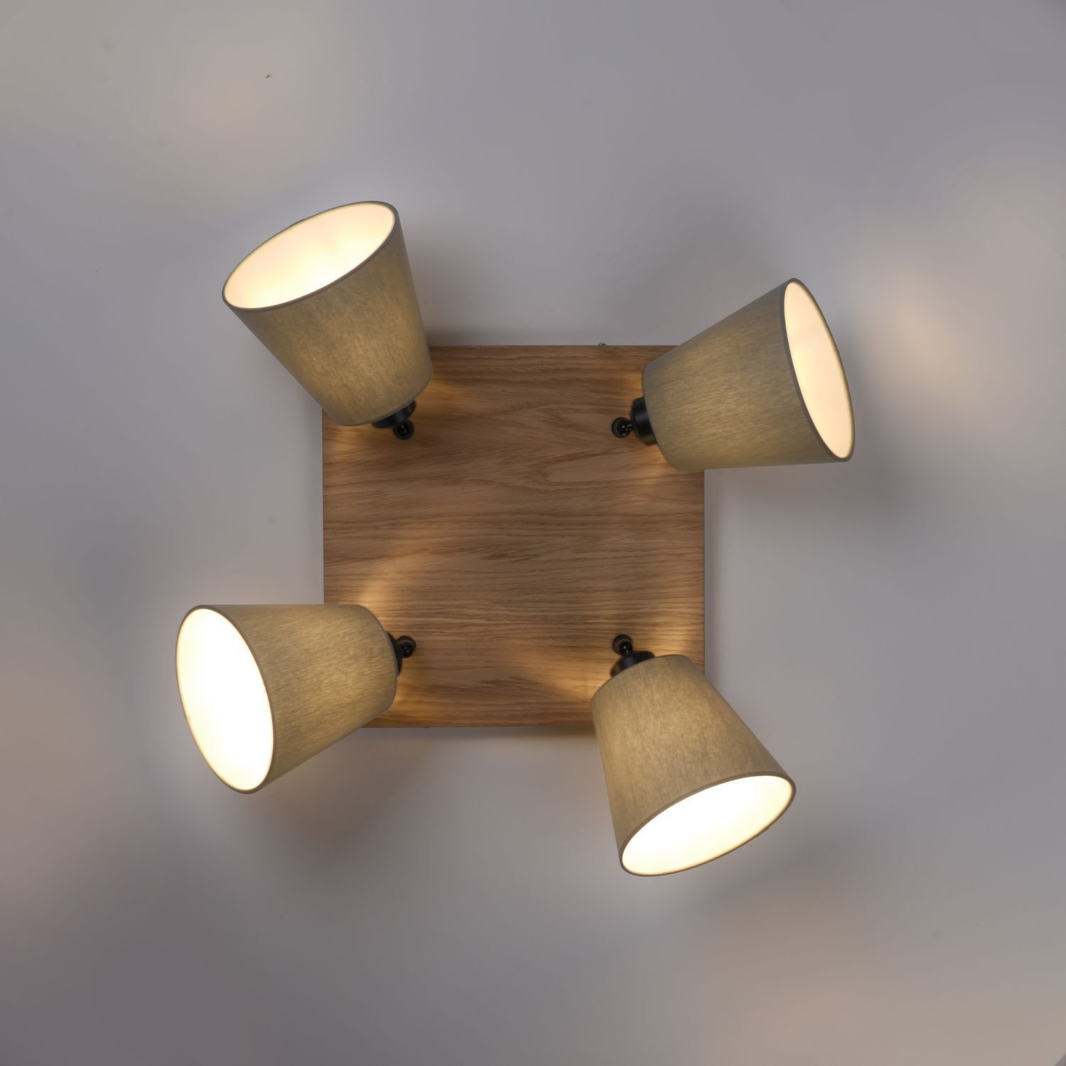 Deckenspot Stoff Holz E27 B:59 cm beweglich Taupe Natur Lampe, Deckenleuchte