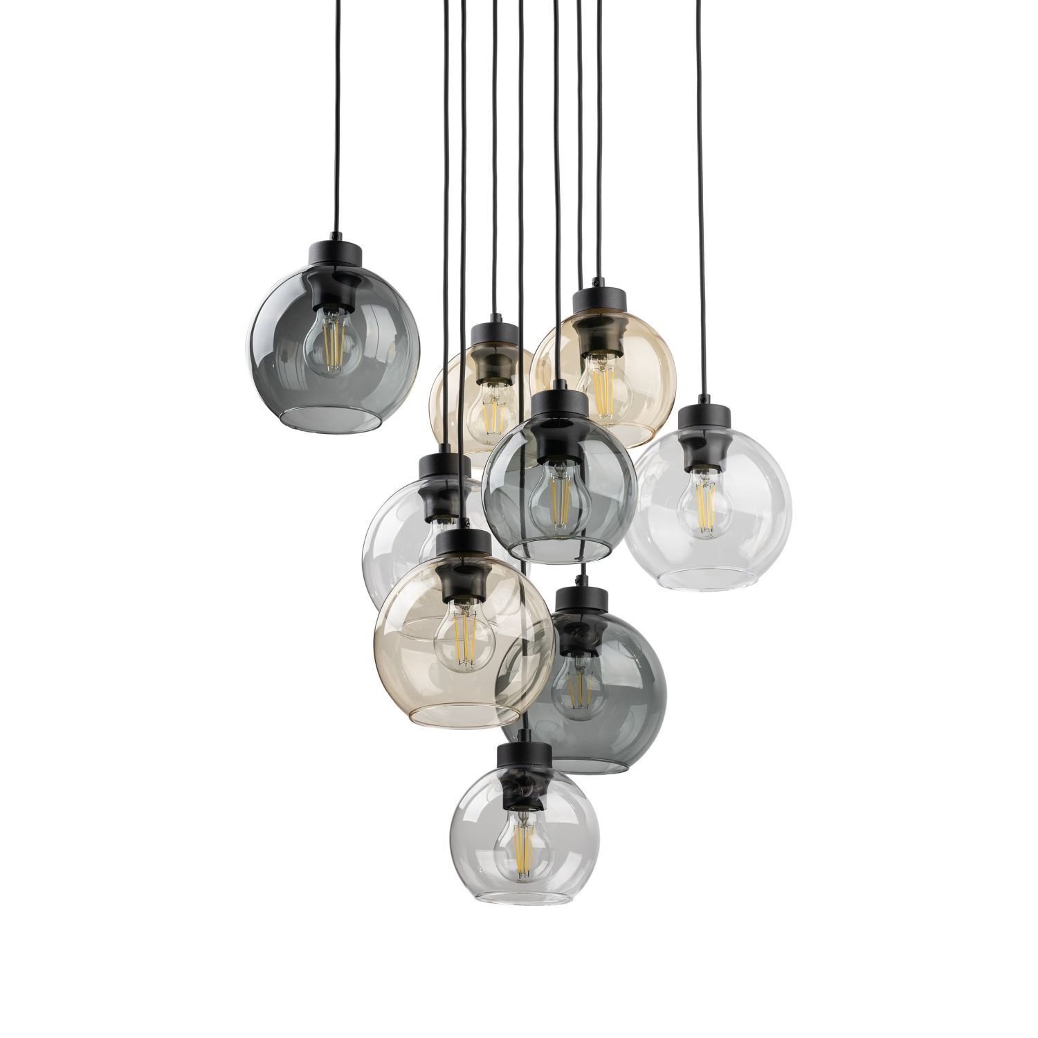 Suspension verre fumé H : max. 140 cm réglable 9x E27 Leuchter, Lampe, Licht