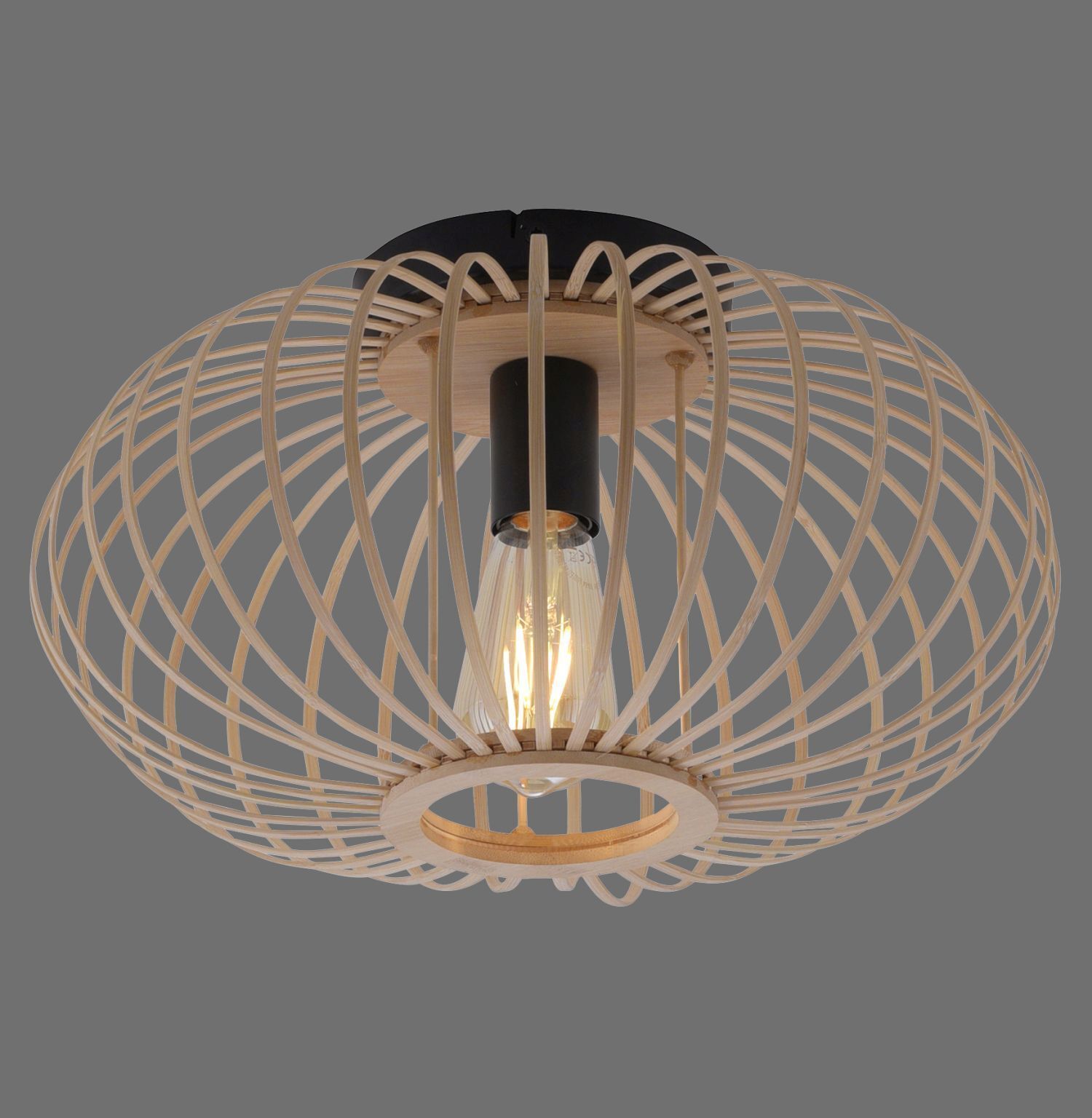 Lampe de plafonnier ronde Scandinave Métal Bois E27 Ø40 cm