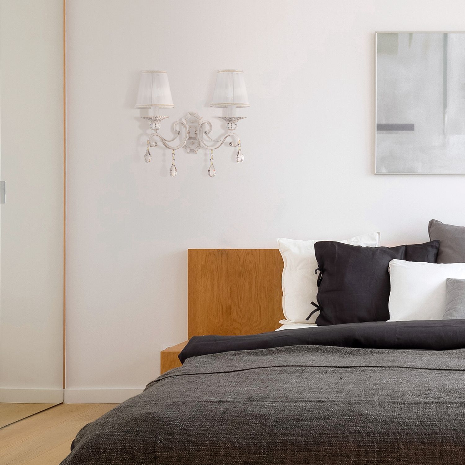 Applique murale métal tissu E14 en shabby blanc or blanc Innenarchitektur, Kissen, Dekoration für Zuhause, Lampe