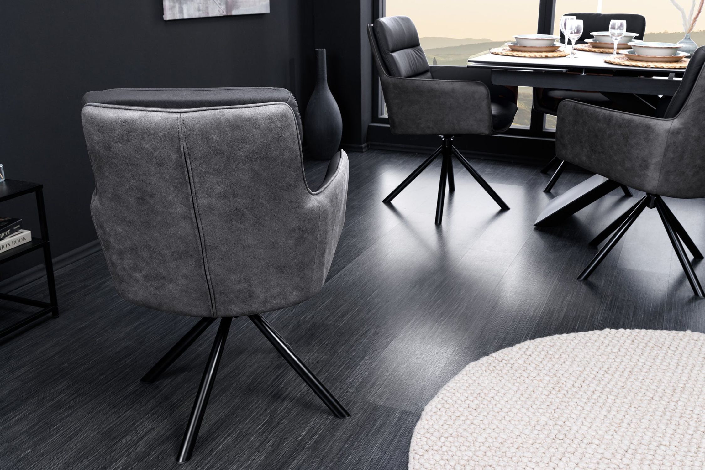 Chaise de bureau cuir tissu métal pivotant anthracite noir Fußboden, Stuhl, Mobiliar, Bodenbeläge, Inneneinrichtung