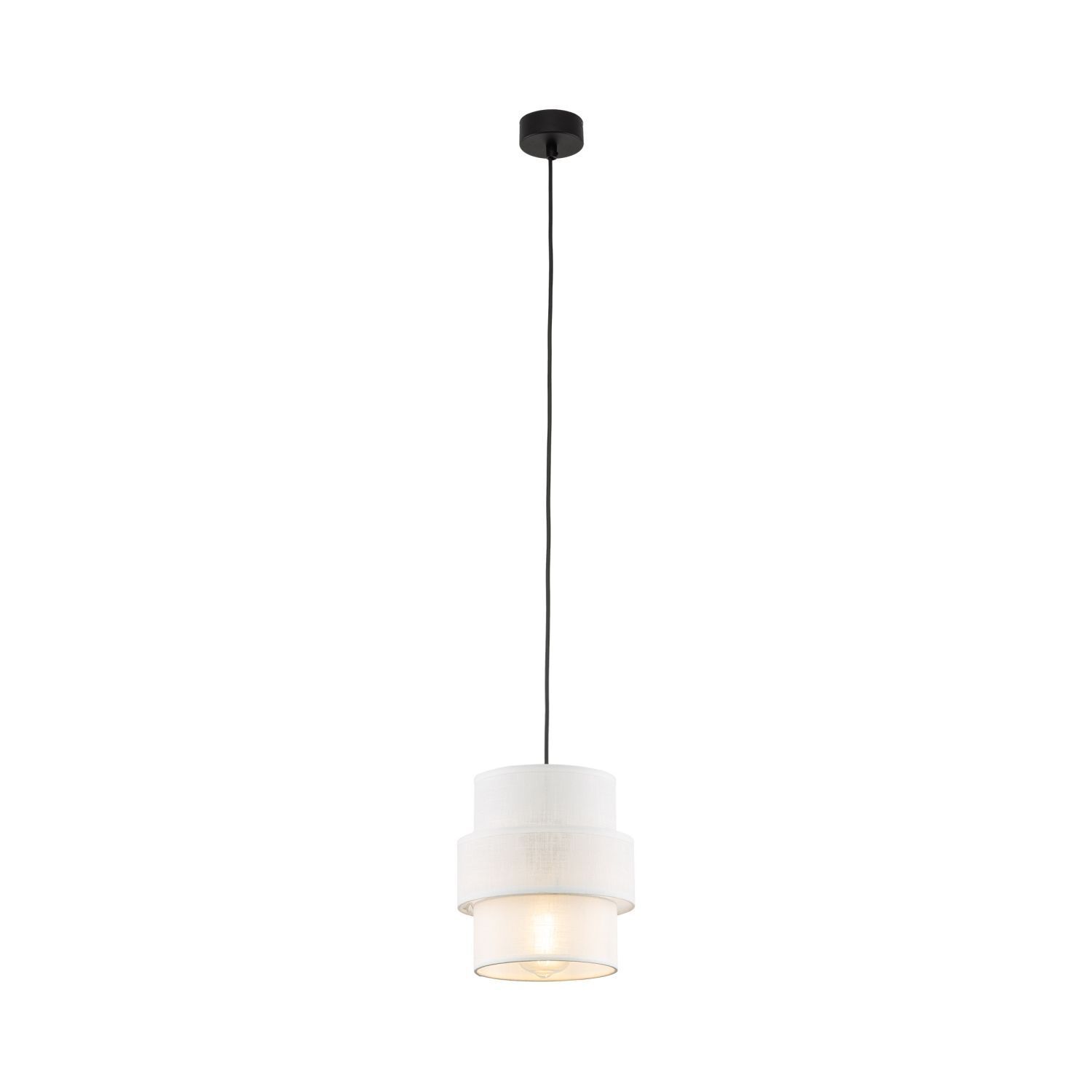 Suspension ronde Ø 20 cm Blanc Noir E27 Tissu Métal