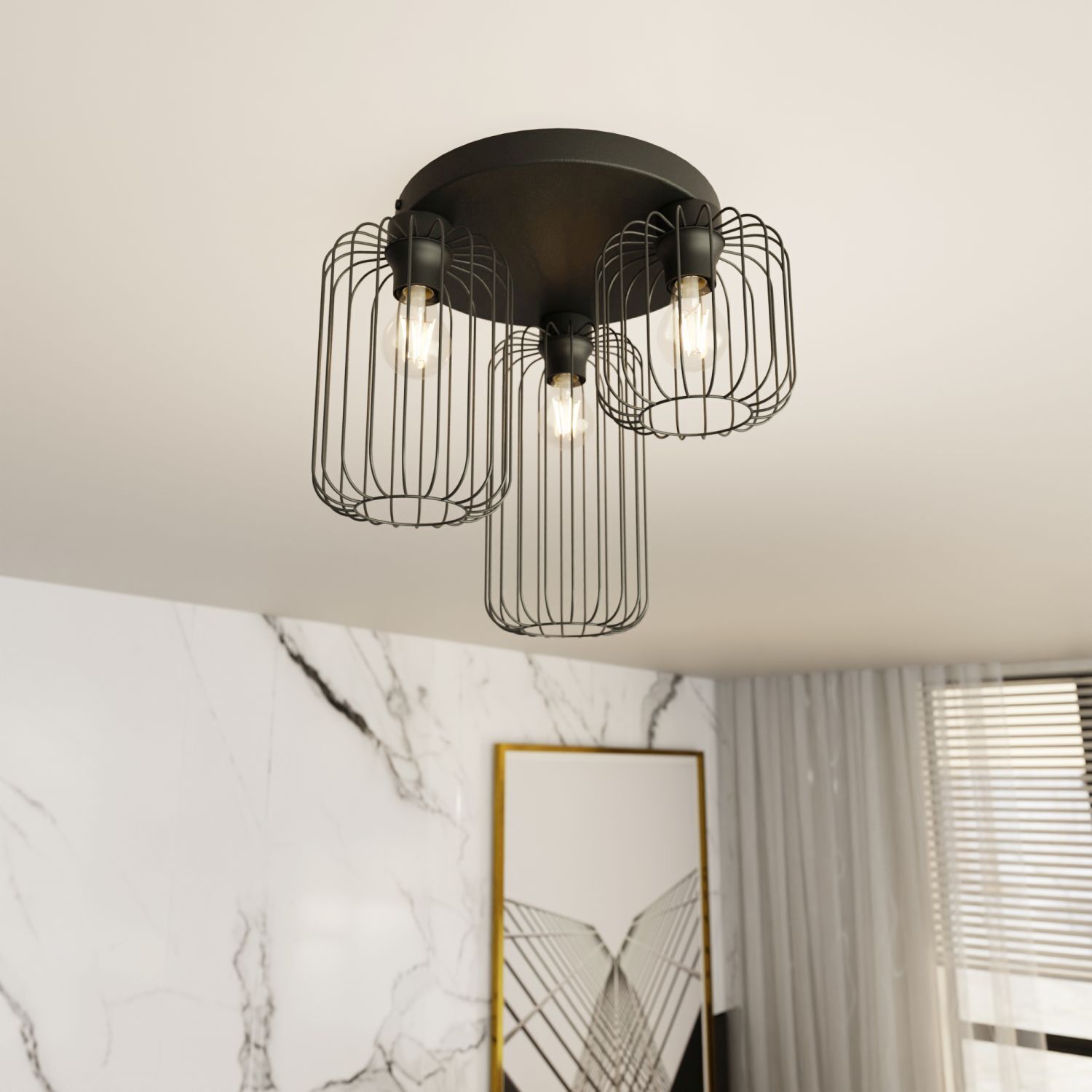 Plafonnier filaire Retro noir métal E27 60 cm de long