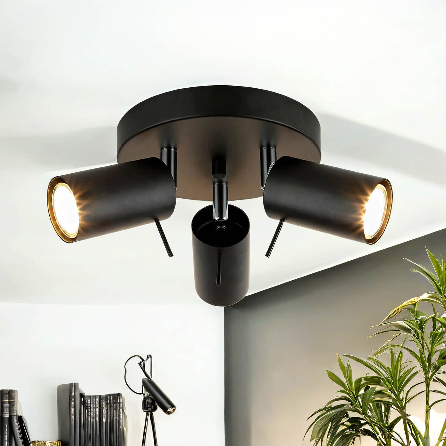 Deckenstrahler 3-flammig Schwarz Metall Ø 20 cm GU10 Lampe, Leuchte, Deckenleuchte, Beleuchtung