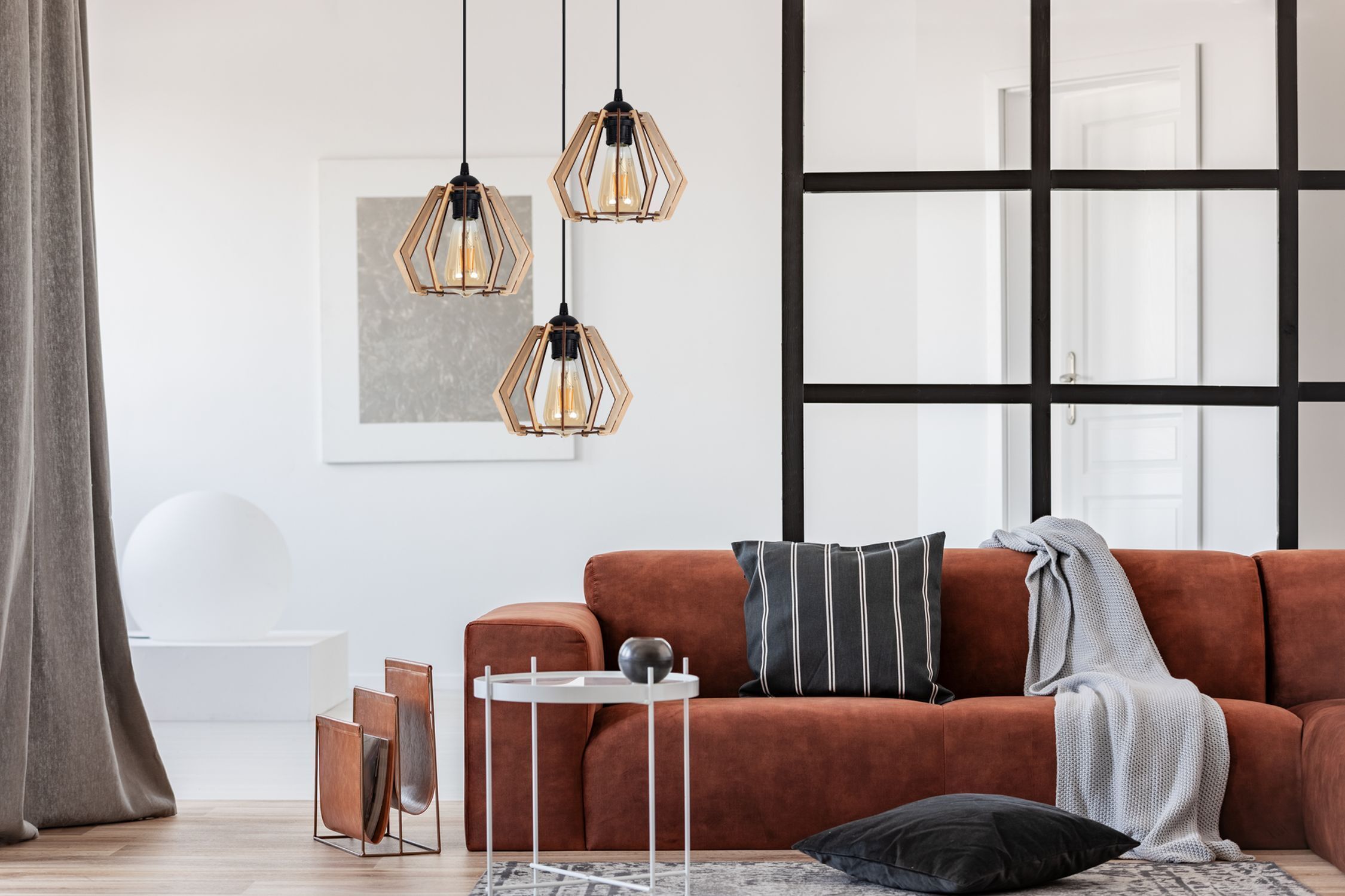 Pendelleuchten, Geometrische Lampen, Holzrahmen, Wohnsofa, Wohnzimmer-Dekoration