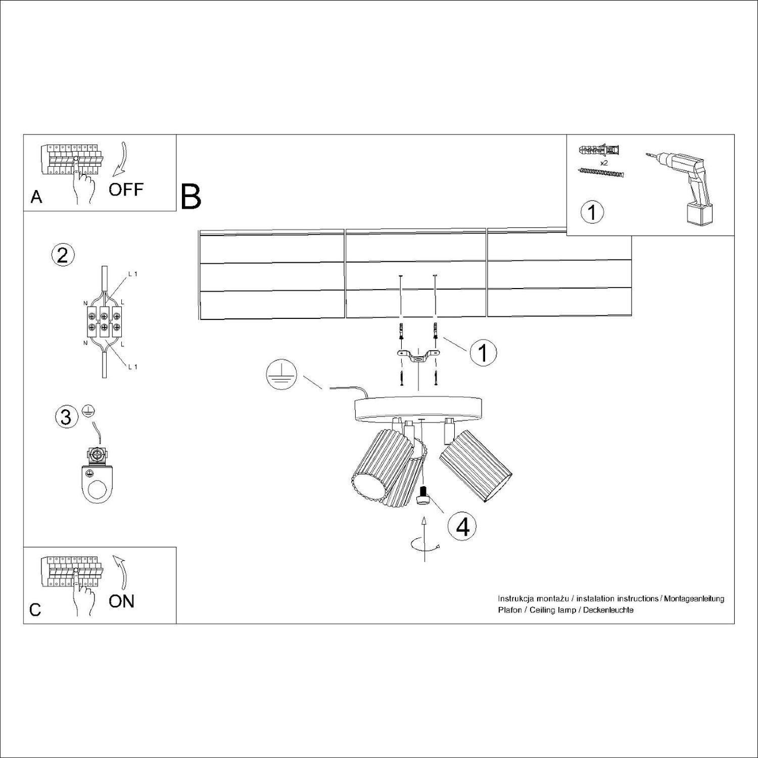 Projecteur de plafond 3 flammes GU10 Ø 19,5 cm petit rond en or