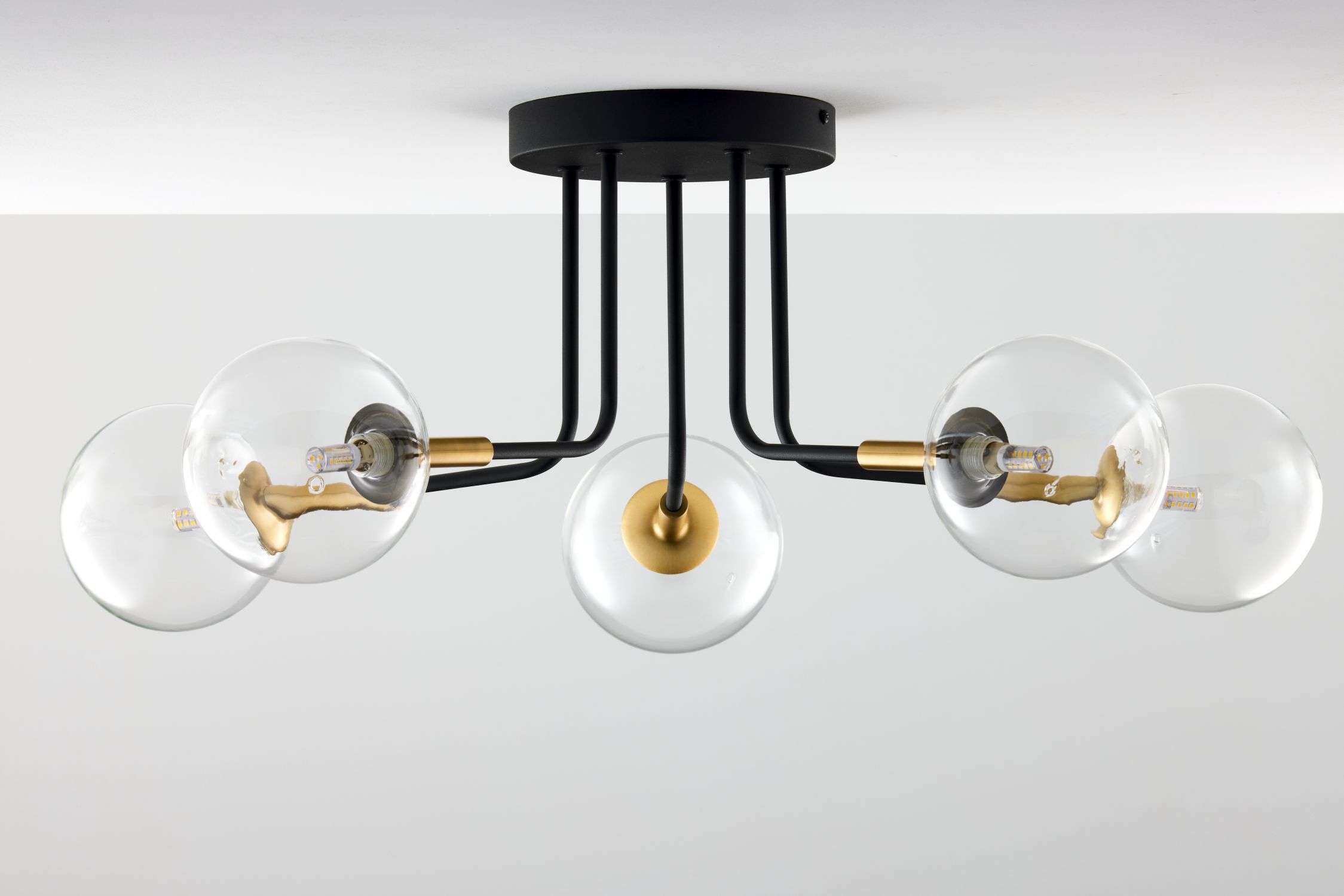 Deckenleuchte 5-flammig Metall Glas in Schwarz Gold G9 Leuchter, Lampe, Deckenleuchte, Leuchte