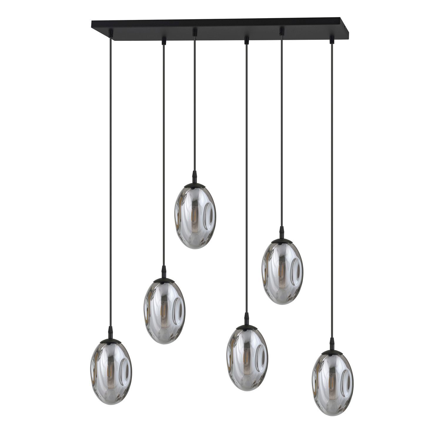 Lampe à suspendre verre 6 flammes E14 réglable noir gris