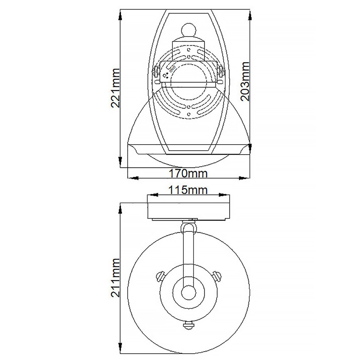 Applique salle de bain H : 22,1 cm IP44 E27 Chrome en métal Verre de pluie CAD-Diagramm, Diagramm