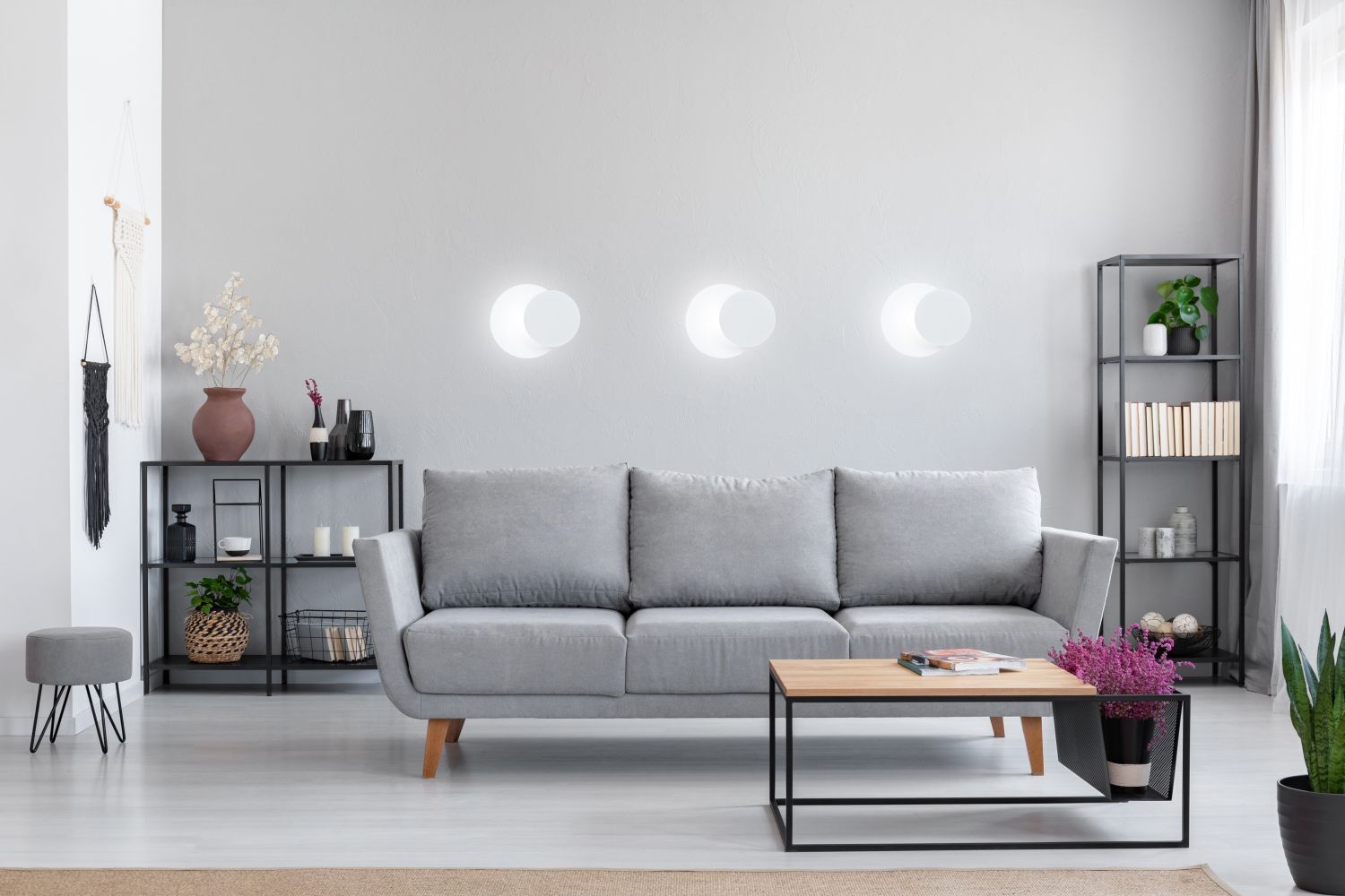 Applique murale Blanc Métal Bois rond Scandinave G9