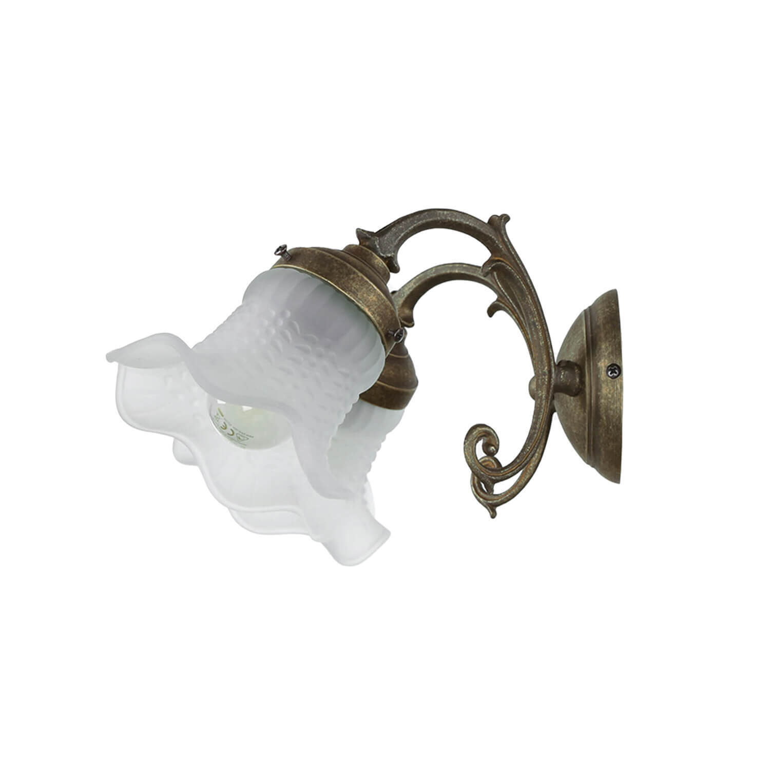 Applique murale Blanc Abat-jour en verre Laiton véritable Ricciolo Bronze, Leuchte