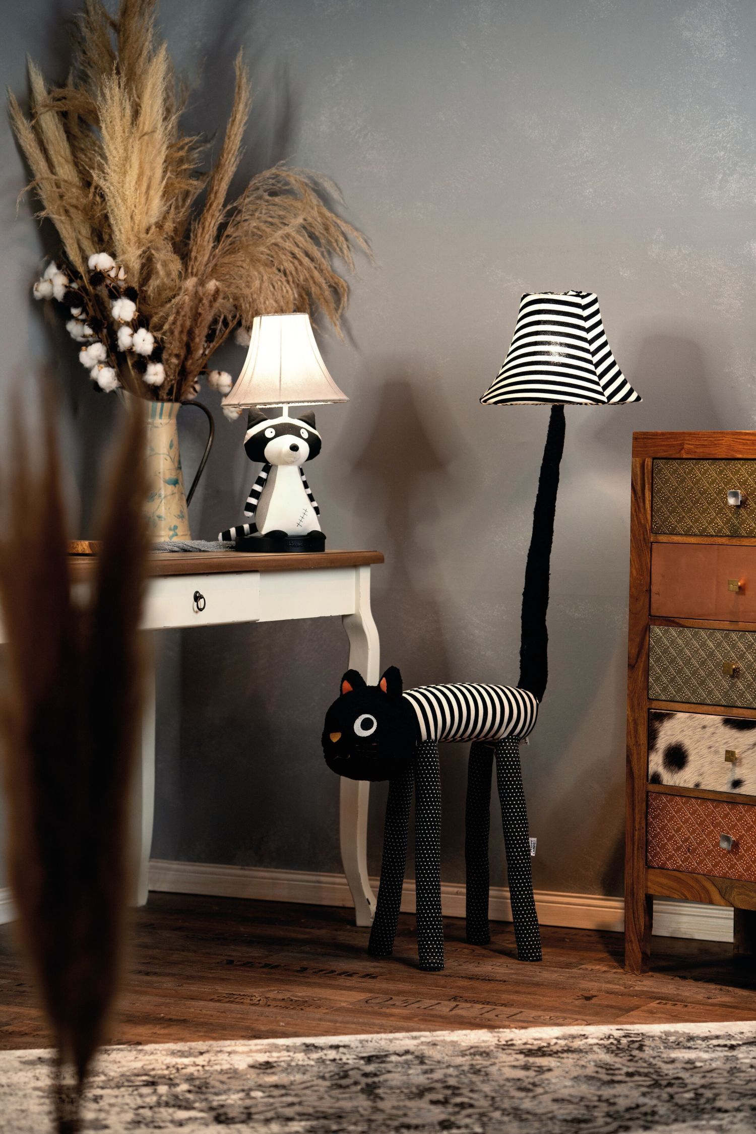 Lampadaire Noir Blanc Chat Enfants Adultes 126 cm