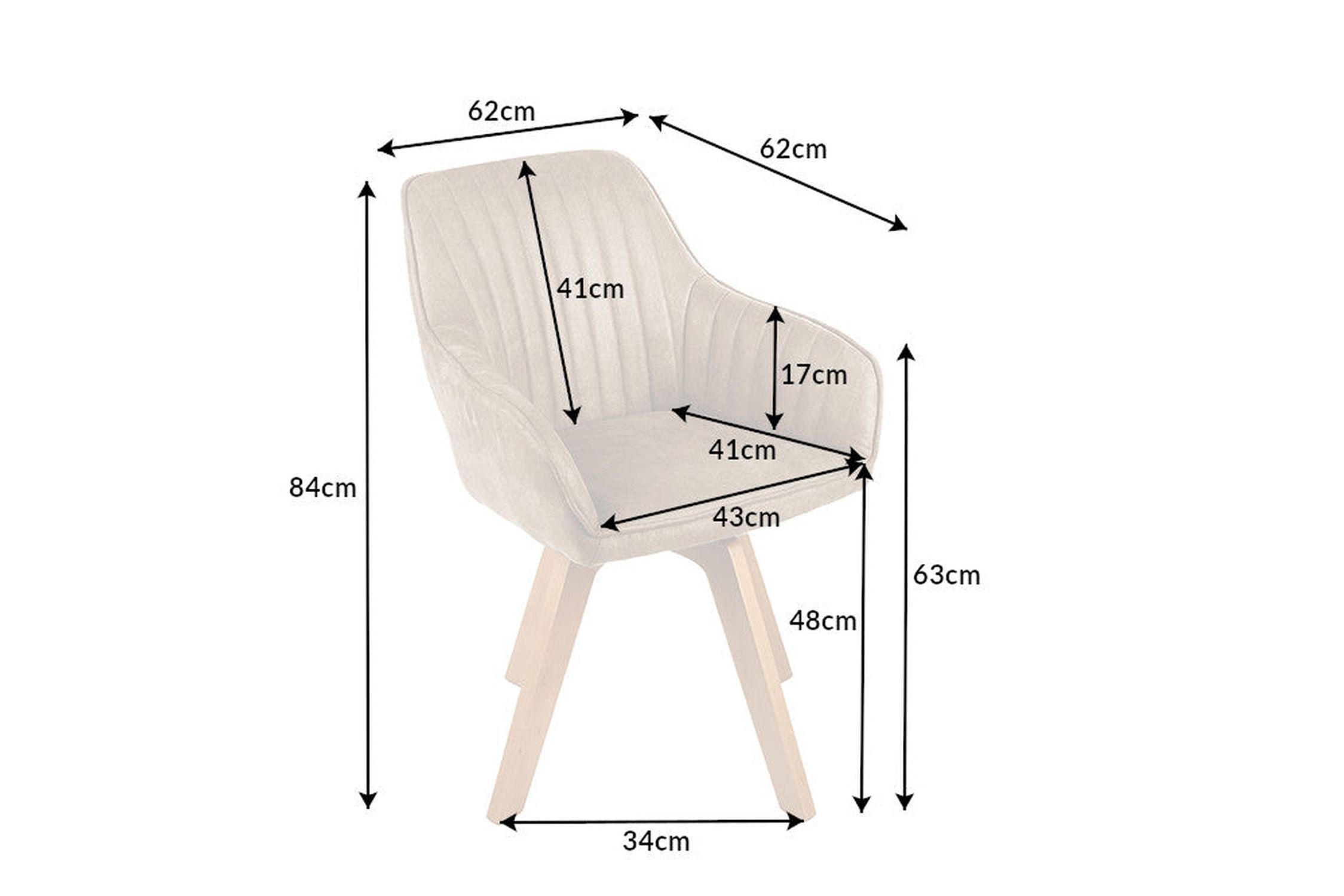 Chaise pivotante velours bois sans roulettes crème beige naturel Moebel, Stuhl, Diagramm, Handlung