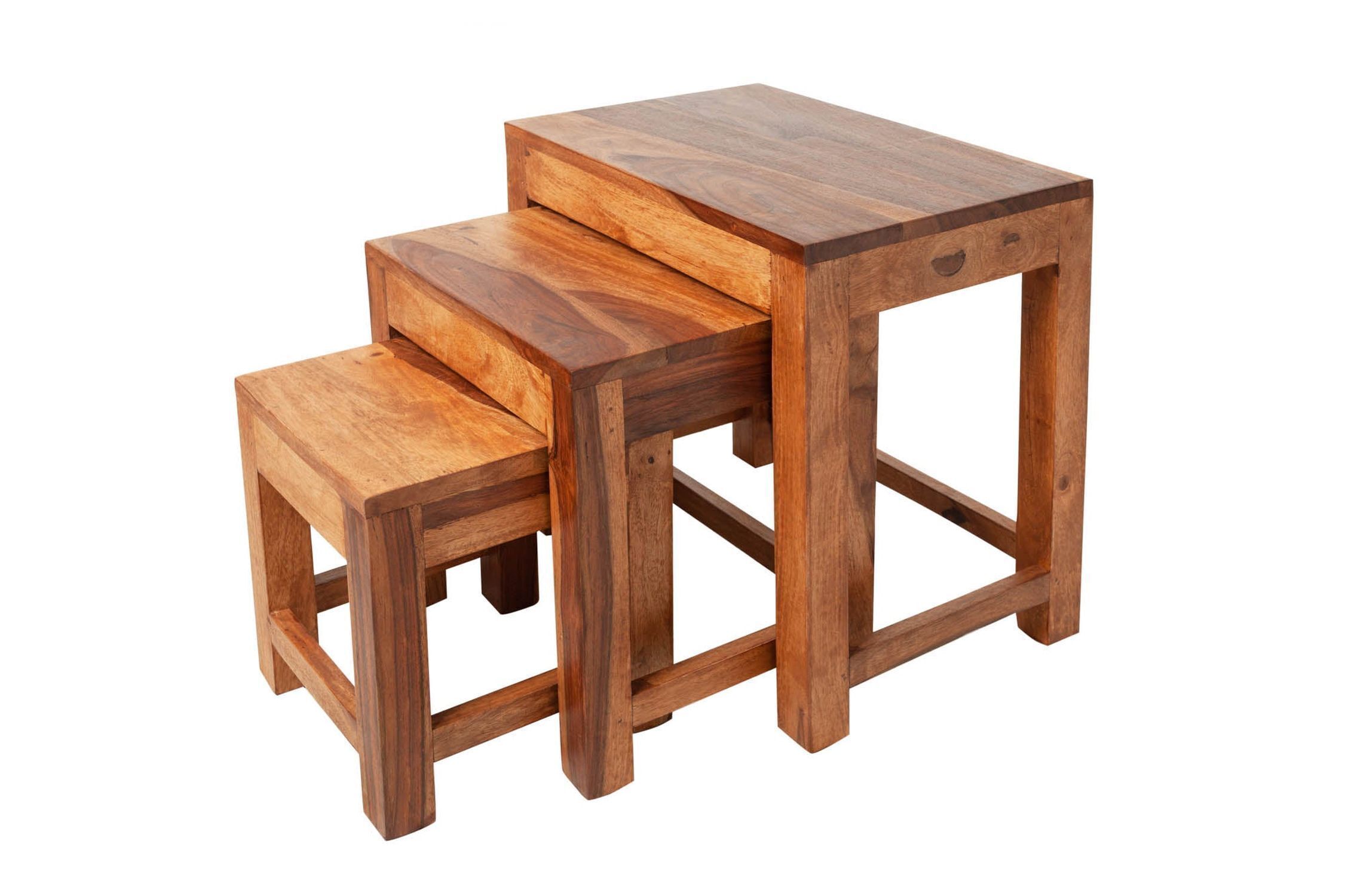 Set de 3 tables d'appoint en bois de sheesham naturel