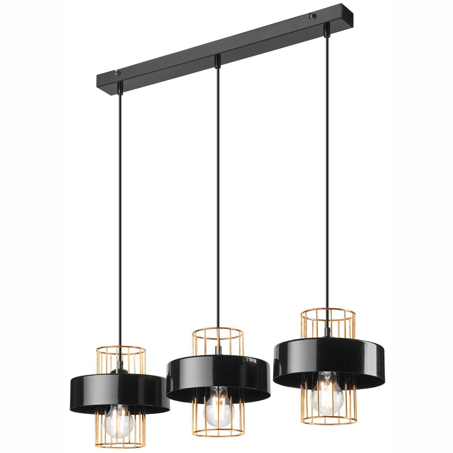 Lampe à suspendre noir or 3 flammes E27 L : 60 cm Métal