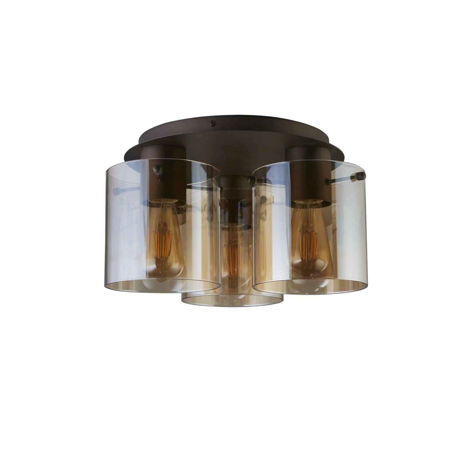 Deckenleuchte, 3-Licht, Gläser, Bronze, Edison-Glühbirne