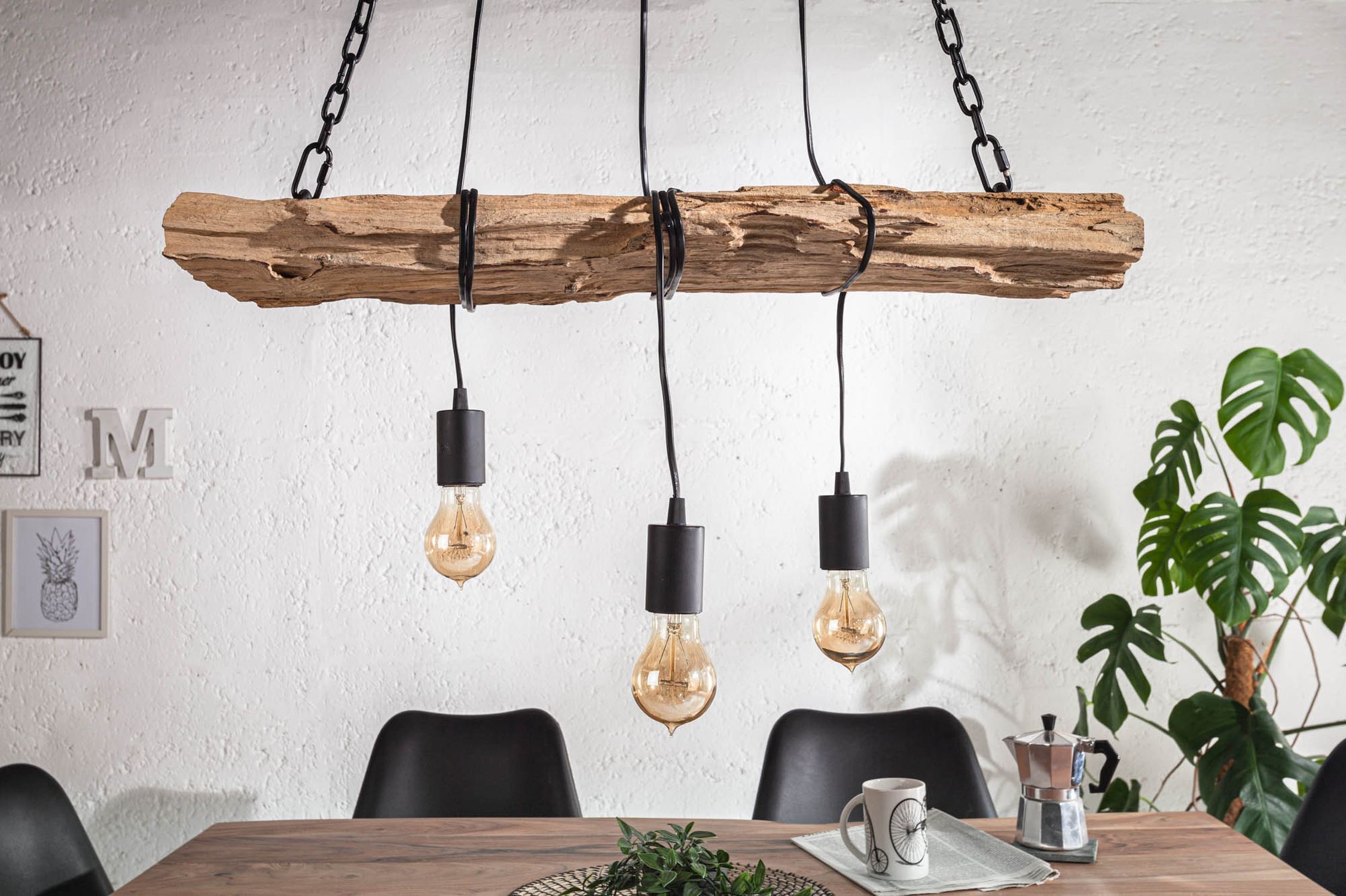 Lampe à suspendre allongée en bois naturel L:73 cm E27 confortable