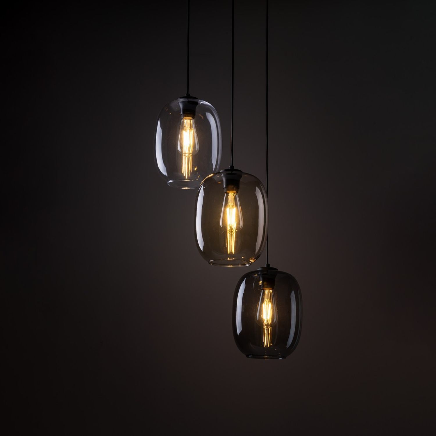 Lampe à suspendre verre fumé H : max. 110 cm Ø 45 cm 3-flamme E27 Leuchter, Lampe, Beleuchtung, Leuchte, Licht