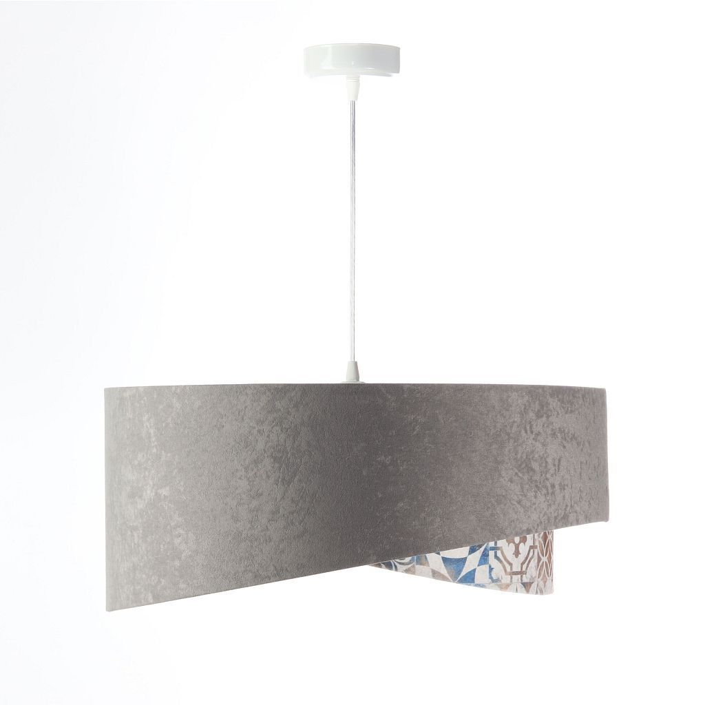 Pendelleuchte Stoffschirm Ø 50 cm Grau Beige Silber E27 Lampe