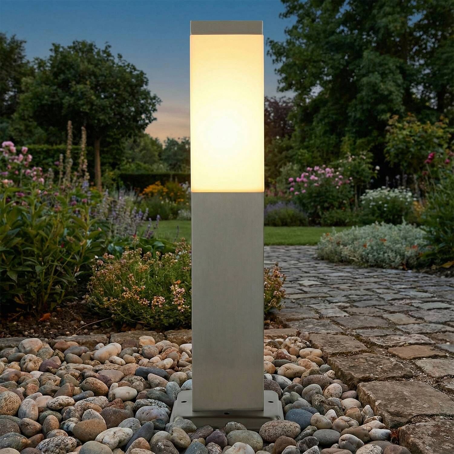 aussen-stehleuchte-wegeleuchte-betula-1-flammig-silber-modern-120-2 Lampenpfosten, Außenleuchte, LED-Lampe, Metall, Gartenbeleuchtung