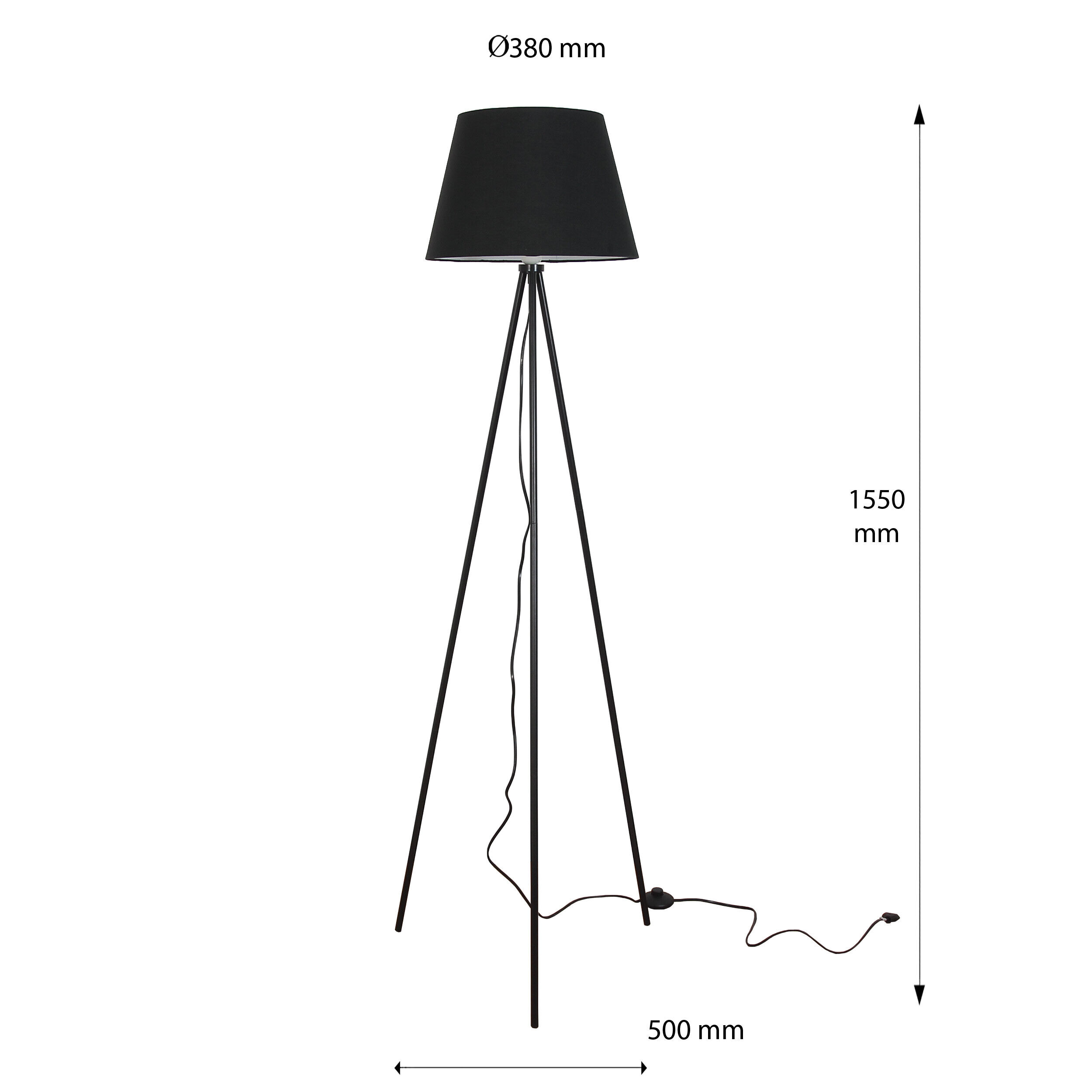 Lampadaire Salon Tripode 155 cm E27 Noir